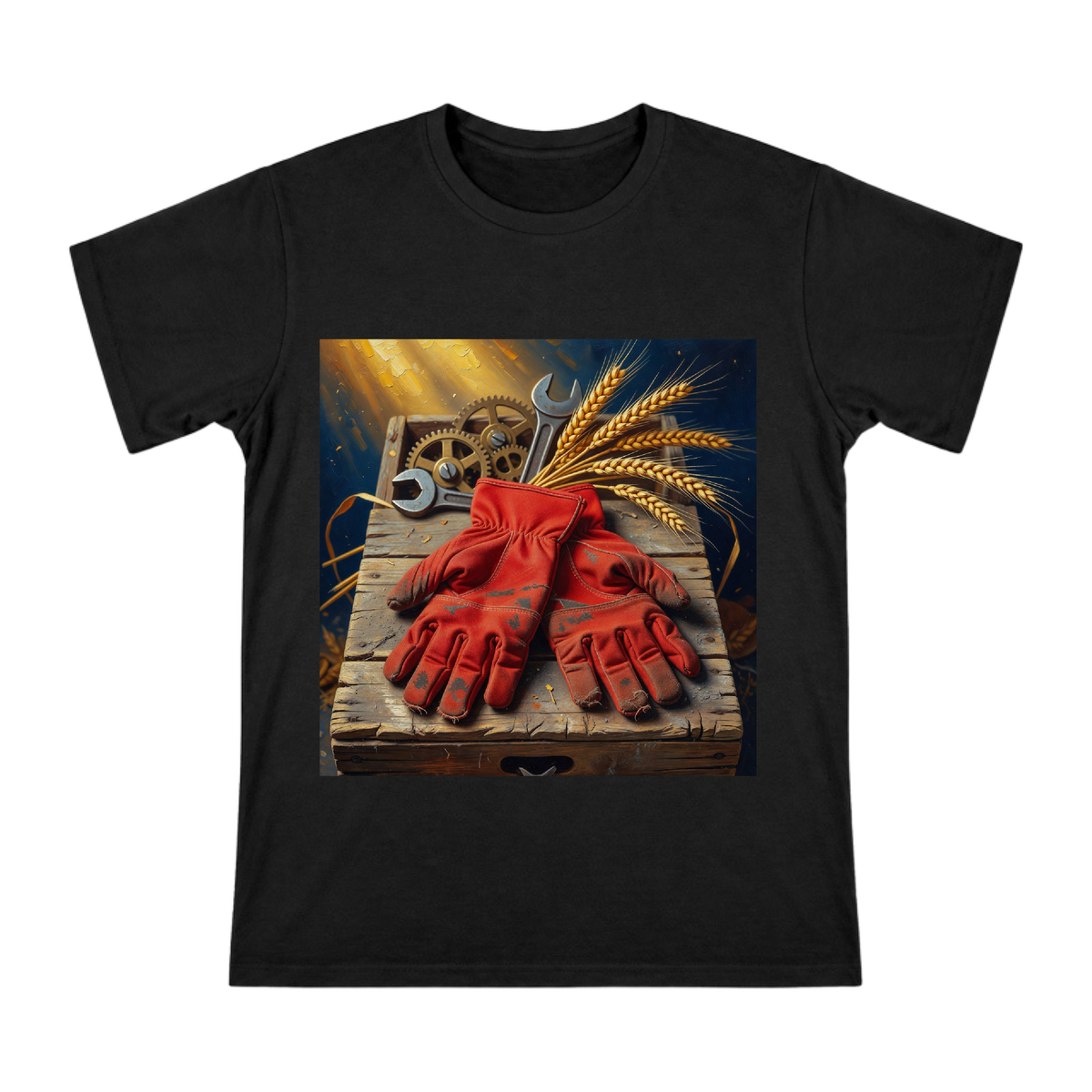 Vintage Red Work Gloves and Wheat Harvest Tribute Men's Short Sleeve T-Shirt front [ai-pod:5bca9b38a9d37e6adb3c7940c0ce9a54]