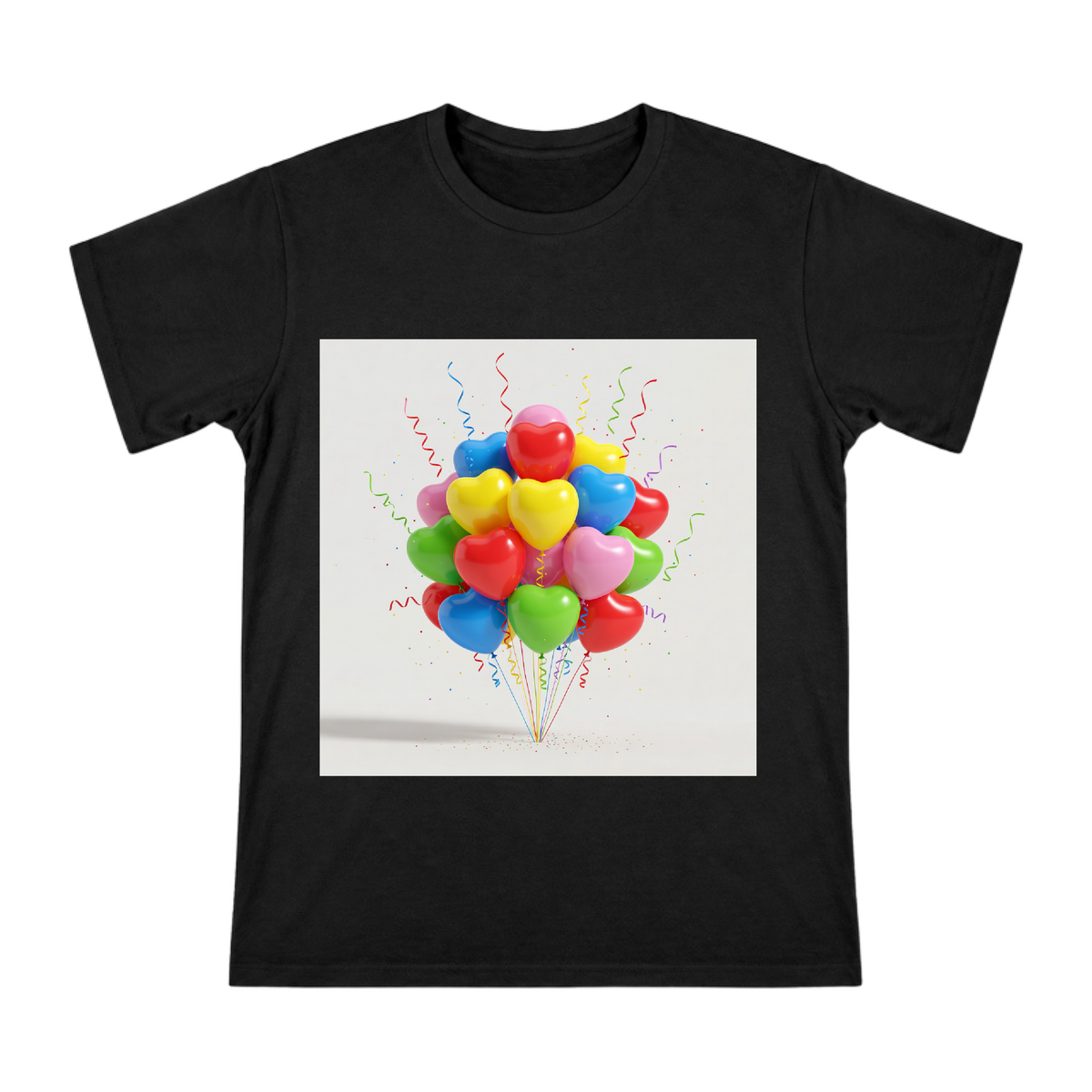 Colorful Heart Balloons and Ribbons Celebration Pattern on Men's Short Sleeve T-Shirt front [ai-pod:4372e27ada7facd75cc6503acbd8b7db]