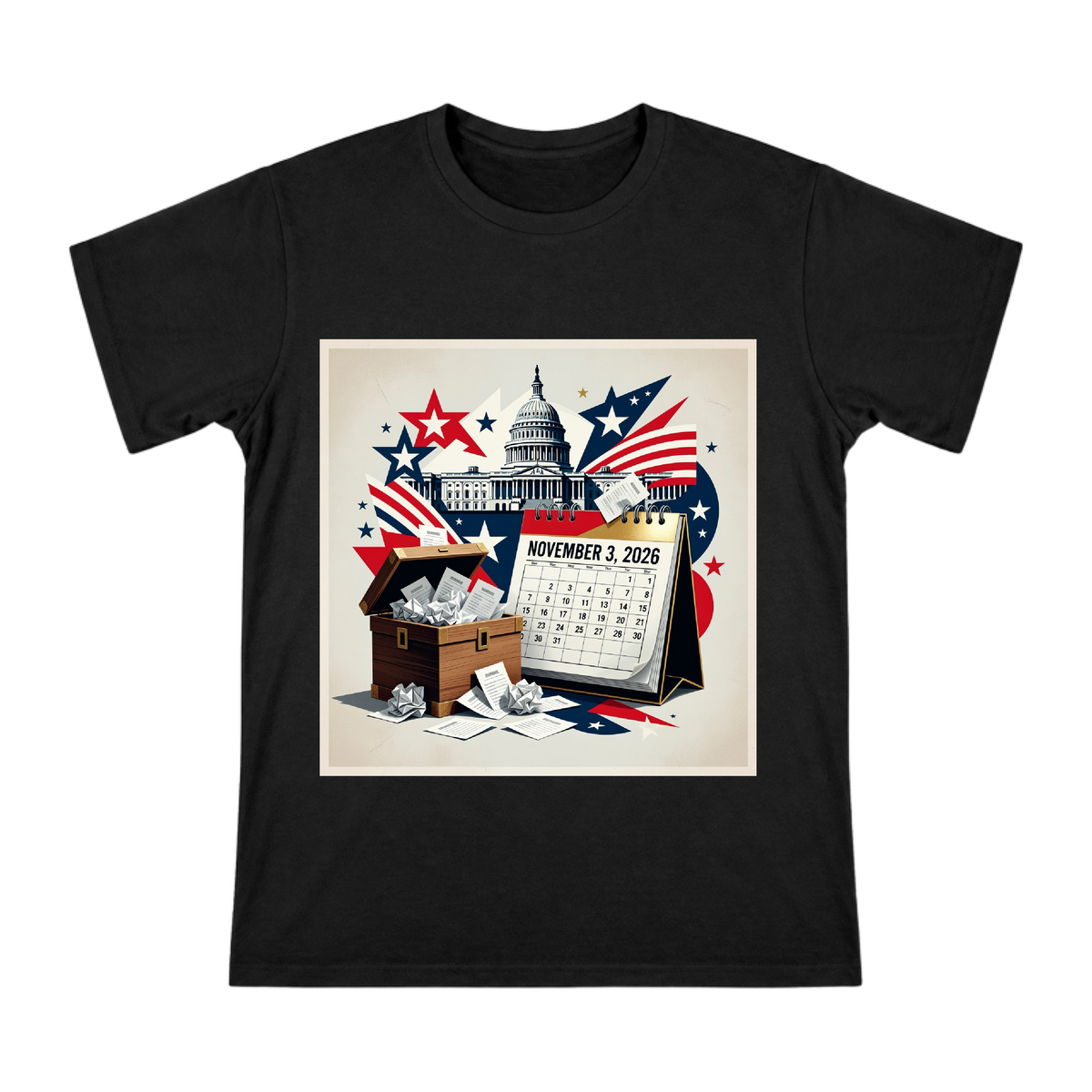 2026 Midterm Election Countdown Vintage Poster Men's Short Sleeve T-Shirt front [ai-pod:695c2e604b43938dfedf1a927e6f23a5]
