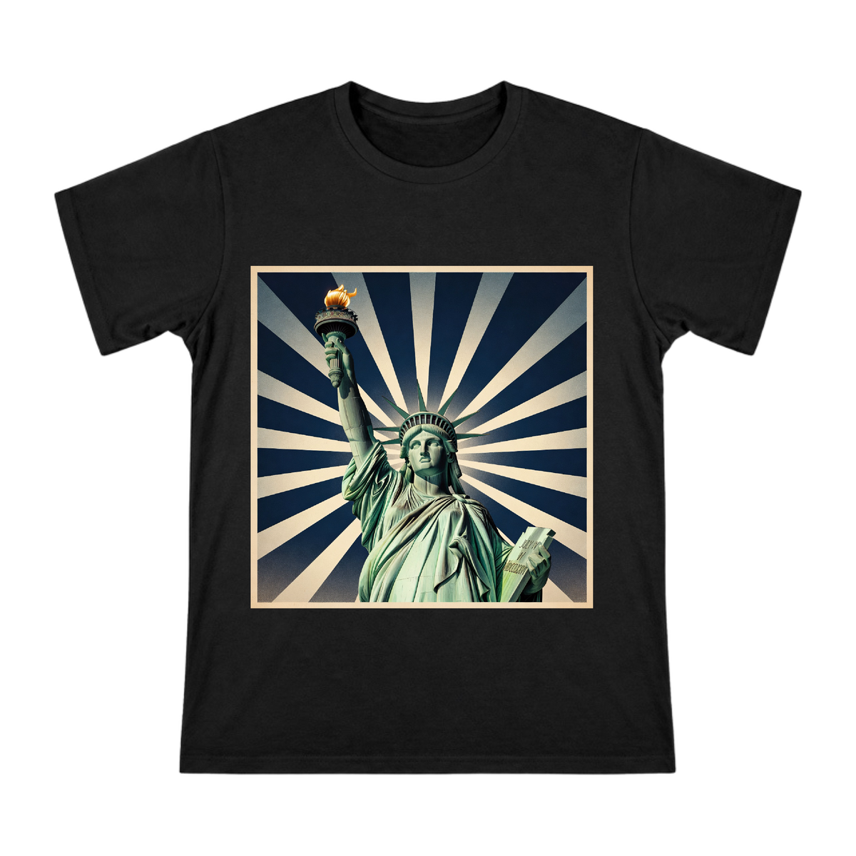 Statue of Liberty Vintage Poster Men's Cotton T-Shirt front [ai-pod:4bba06049f015465179799fe59714ad9]