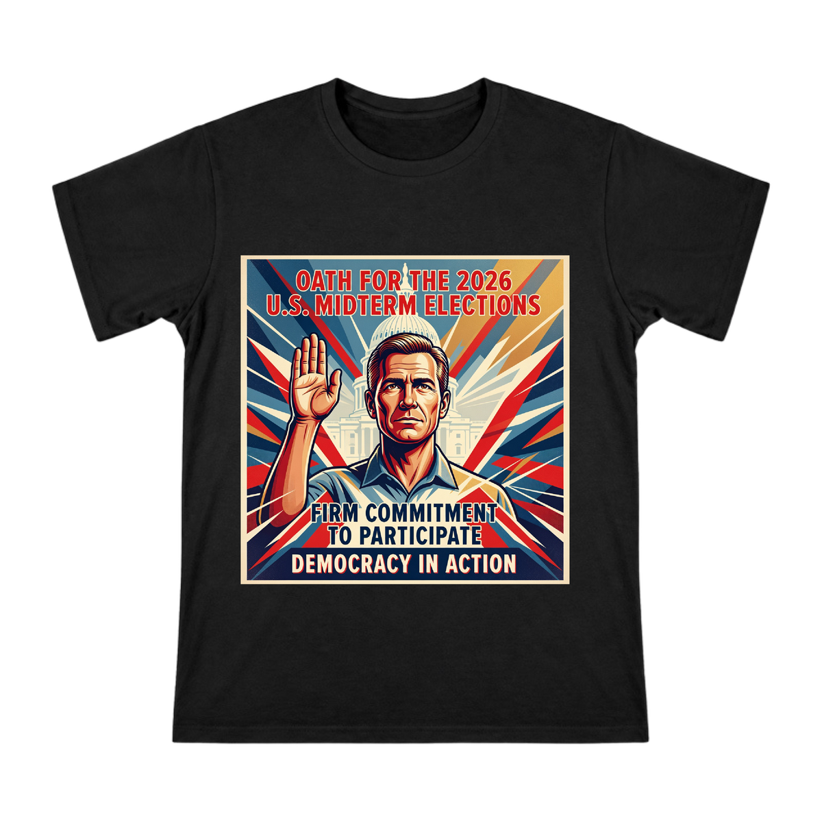 2026 U.S. Midterm Election Oath Vintage Propaganda Poster Men's Short Sleeve T-Shirt front [ai-pod:07156a9ae4e032ab2220591128d94cd0]