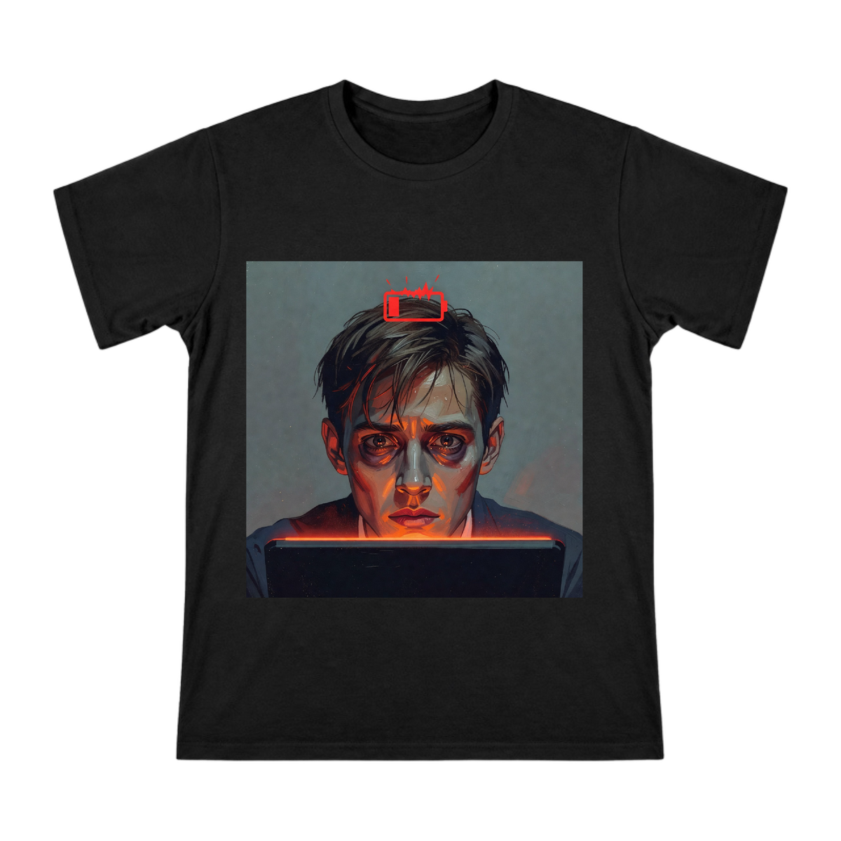 Digital Burnout: Low-Battery Focus T-Shirt front [ai-pod:3af08e8dfd3eca20c43b8522c5e3b3e0]