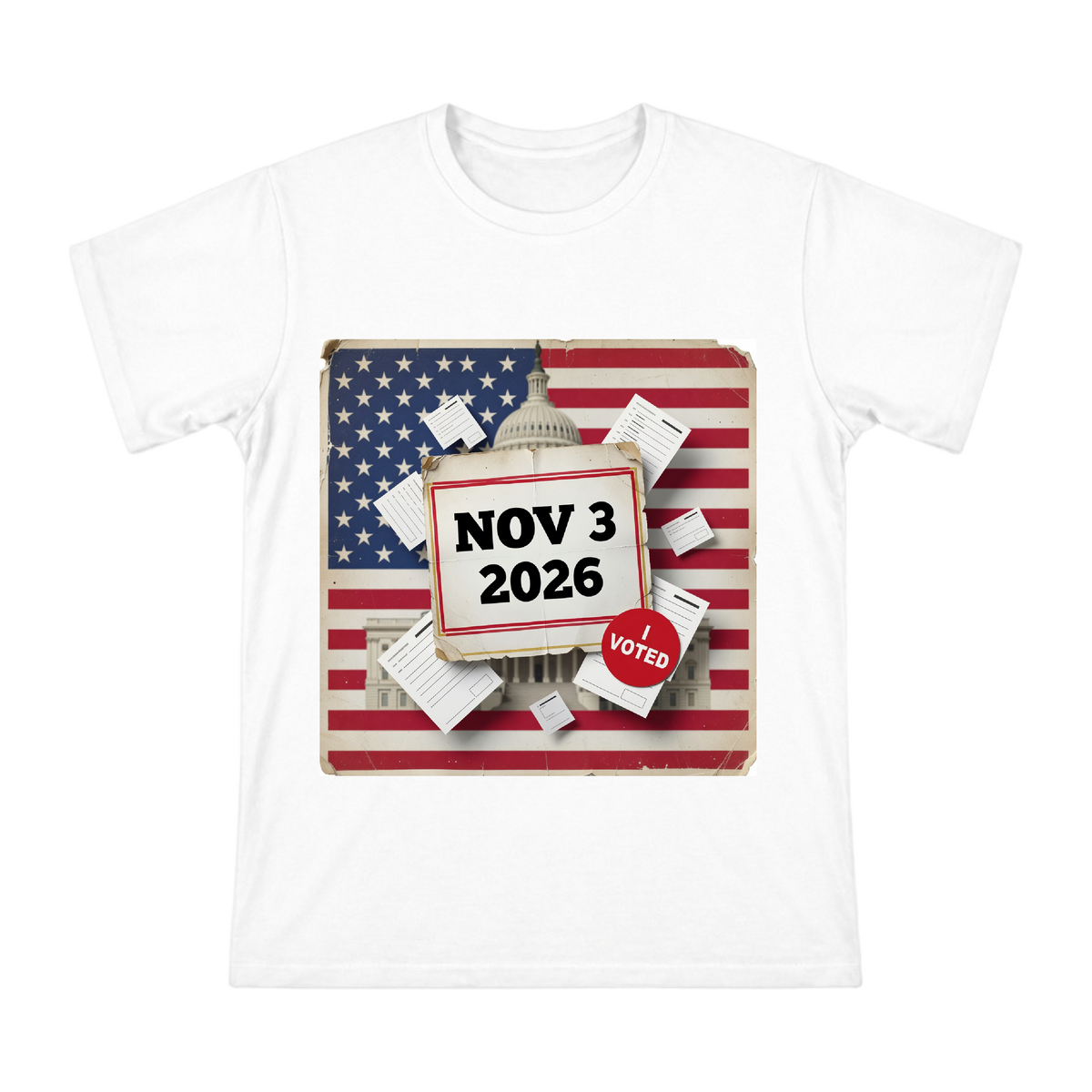 2026 US Midterm Election 'Nov 3' Calendar and I Voted Sticker Men's Short Sleeve T-Shirt front [ai-pod:2e60b7899d7fb954b6a099725ca29206]