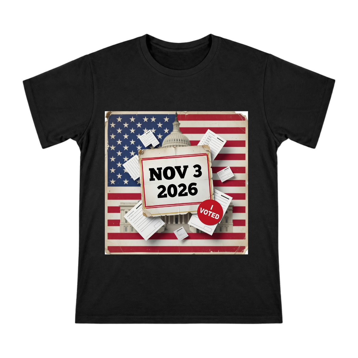 2026 US Midterm Election 'Nov 3' Calendar and I Voted Sticker Men's Short Sleeve T-Shirt front [ai-pod:e4e6519a0631d6fc7080cd83e057caa2]