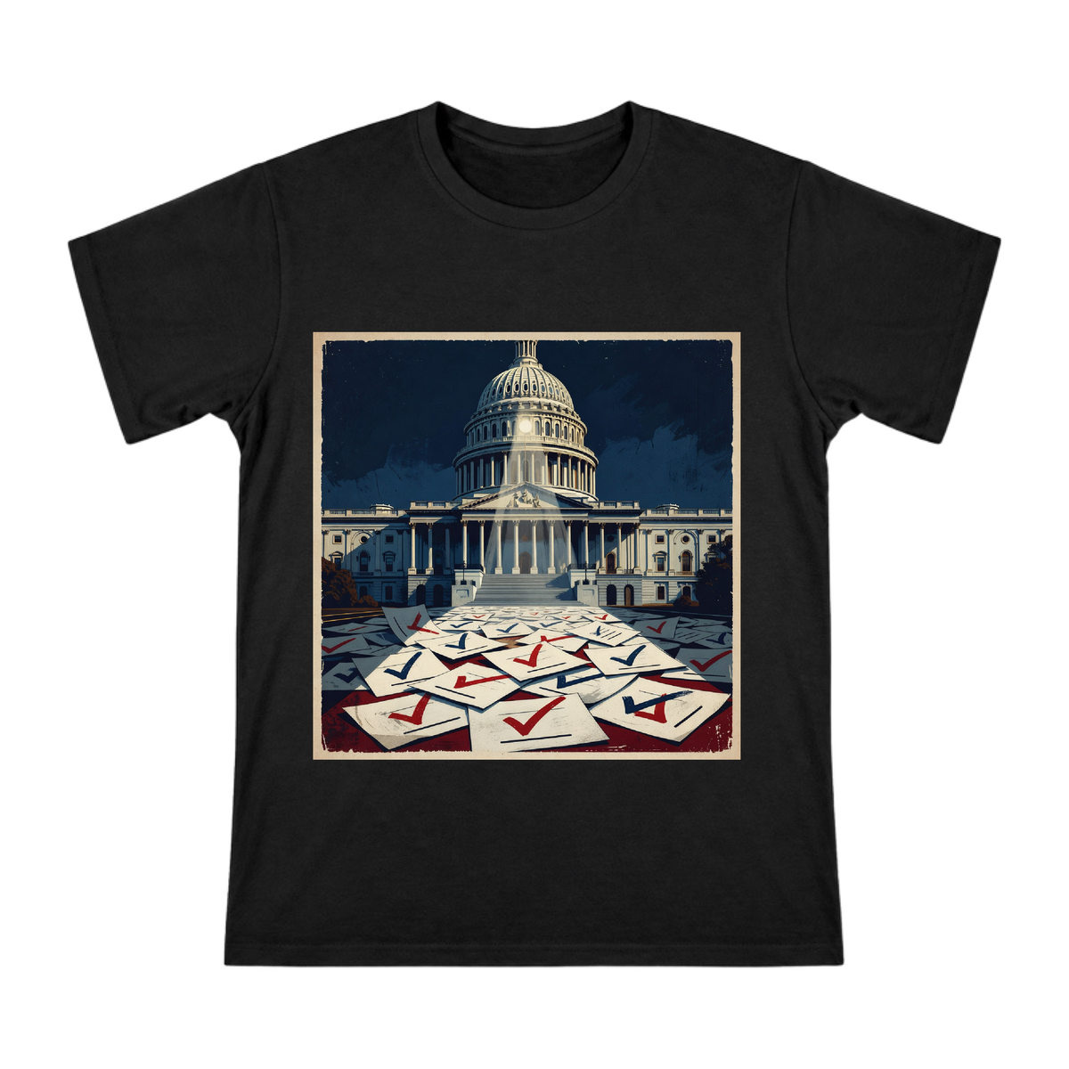 Vintage Capitol Dome and Ballots Men's Custom Print T-Shirt front [ai-pod:c55b6abef69bec1166e9da5fec99c55b]