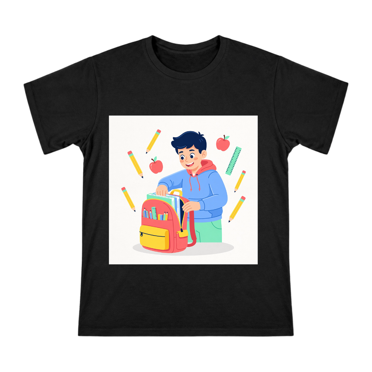 Happy Back to School Boy with Floating Stationery Custom Print Men's Short Sleeve T-Shirt front [ai-pod:fd9e40079c2d81a6f0984bc4df34c269]