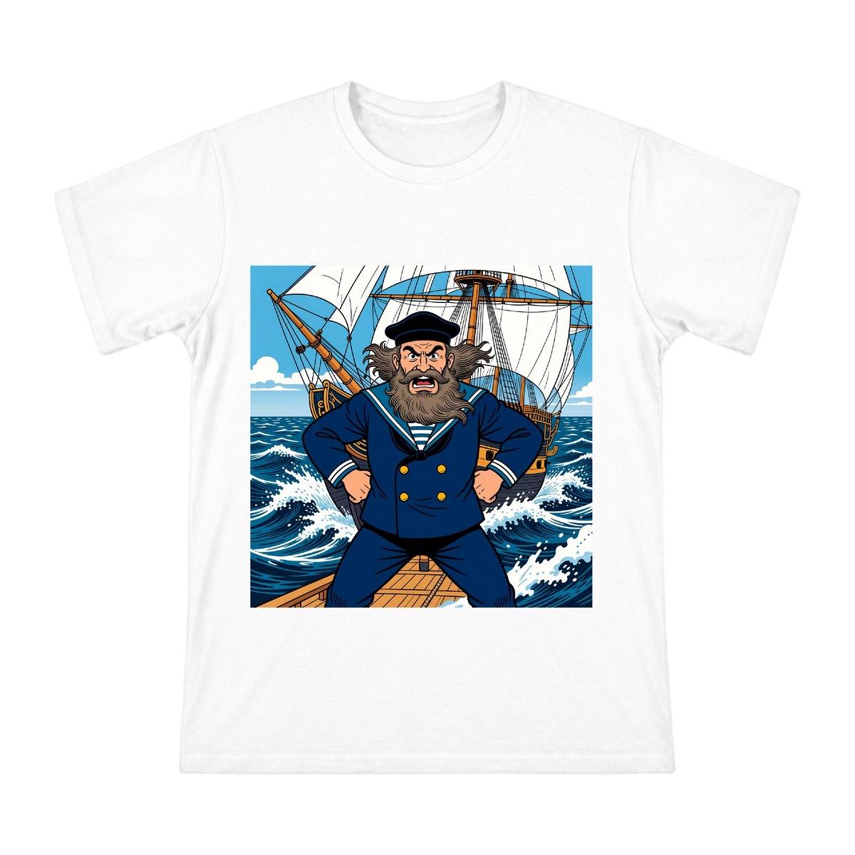 Angry Captain in Classic Belgian Comic Style - Men's Premium Cotton Short Sleeve T-Shirt front [ai-pod:ad8b7a09cda15c21aee908e4a0672b5a]