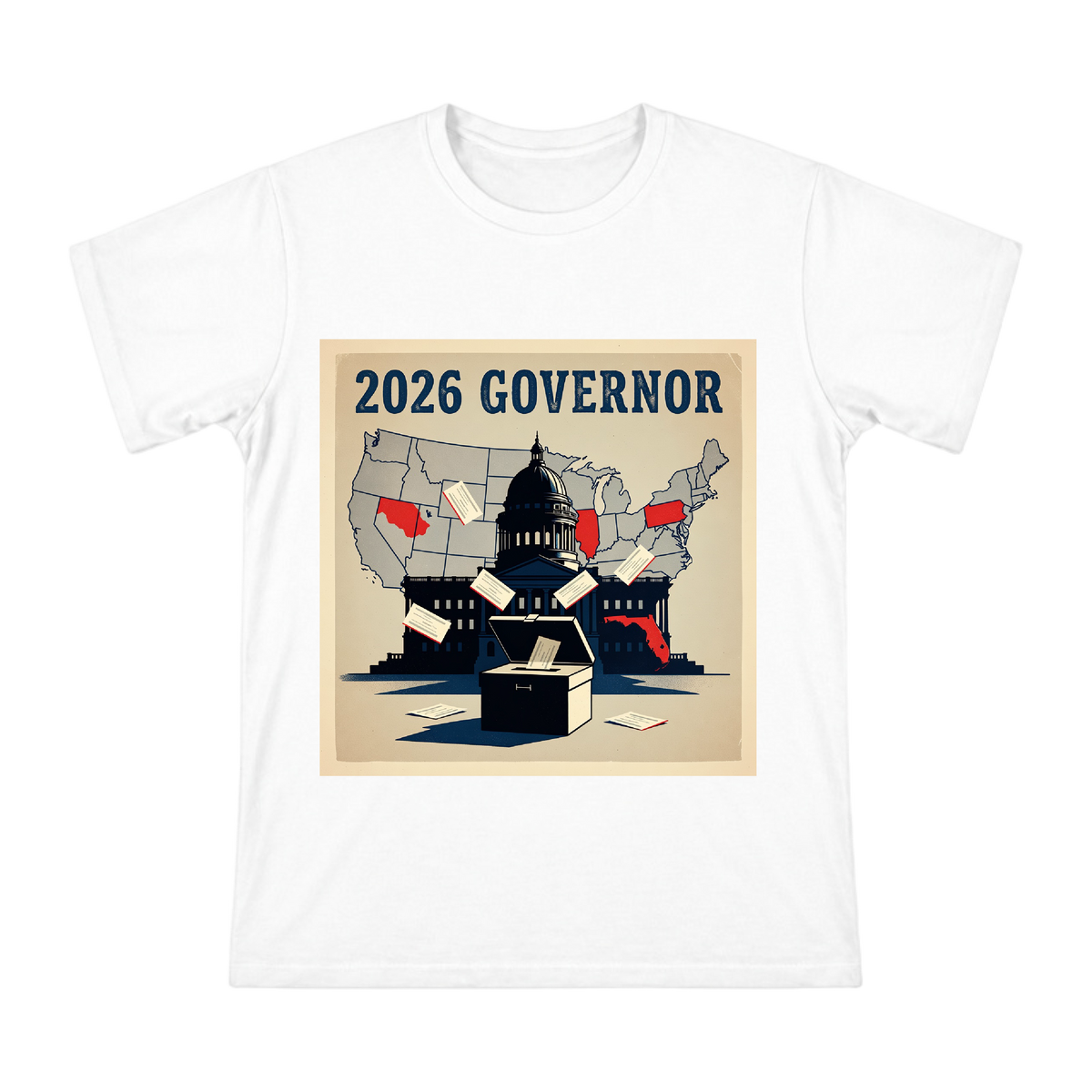 2026 Governor Election Vintage Political Poster Men's Cotton T-Shirt front [ai-pod:86d07484651b836ebdd4044f77d6a8a2]