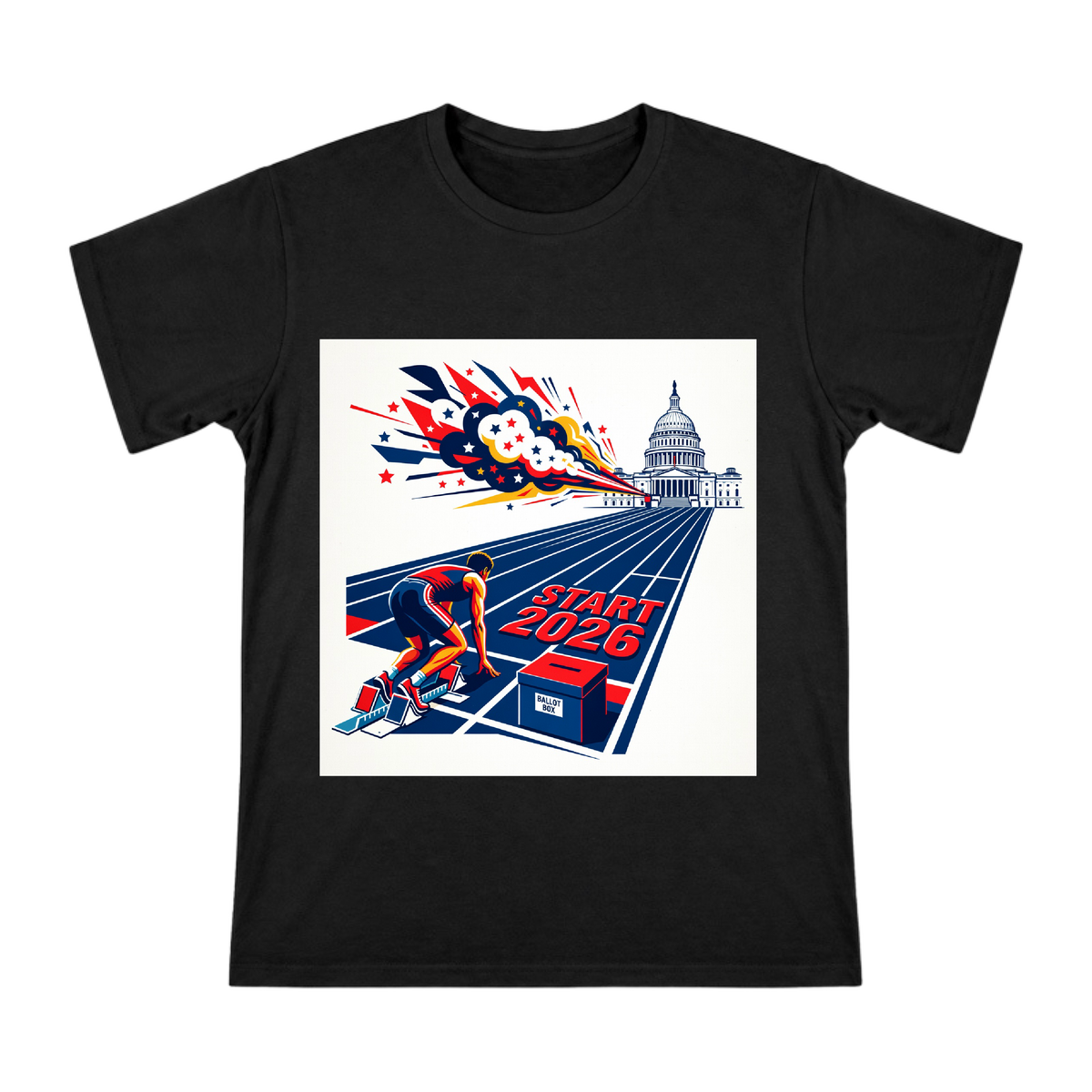 2026 Democratic Campaign Retro Pop Art Men's Short Sleeve T-Shirt front [ai-pod:a2246ed01c72e23ae2eee751cf98e5ac]