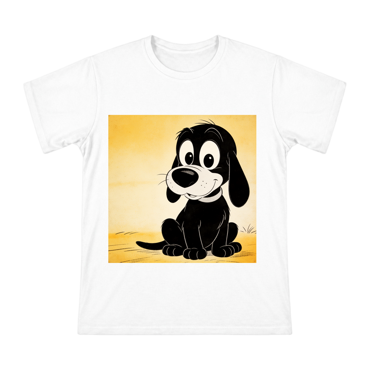 Vintage Retro Black Cartoon Dog Sitting Men's Cotton T-Shirt front [ai-pod:f656ea2cc36c692f58e3c5ef8b3d7df0]