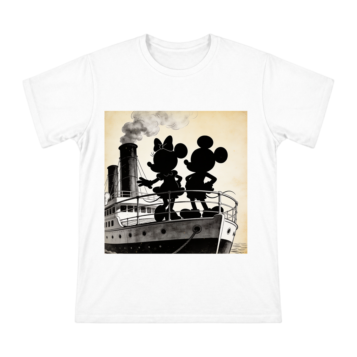 Vintage Steamboat Mickey and Minnie Silhouette Men's Custom T-Shirt front [ai-pod:8c55c7d276bbbc9d79917fdfb424ab25]
