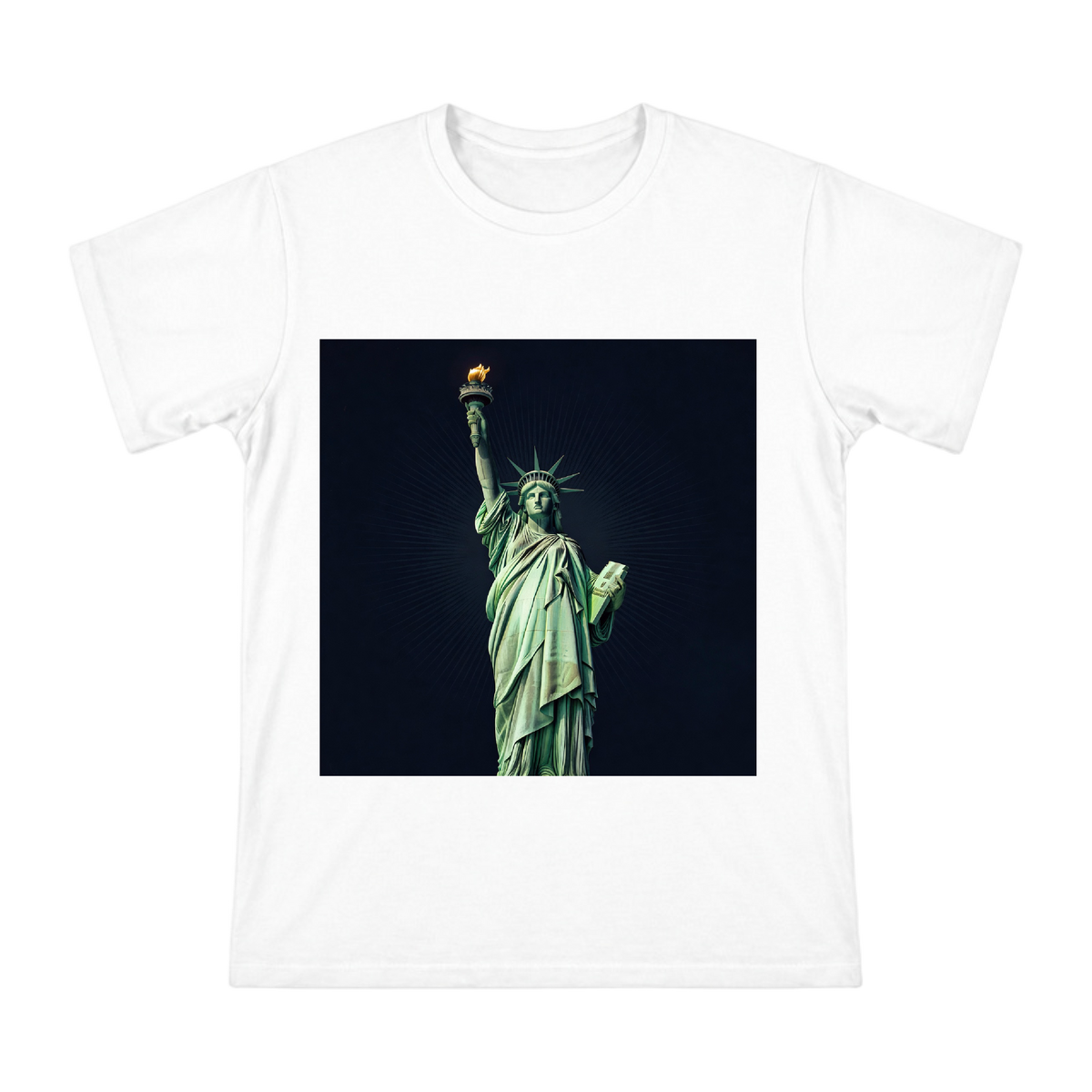 Statue of Liberty Vintage Poster Men's Cotton T-Shirt front [ai-pod:cb84742eea6472d8021ea47587a45645]