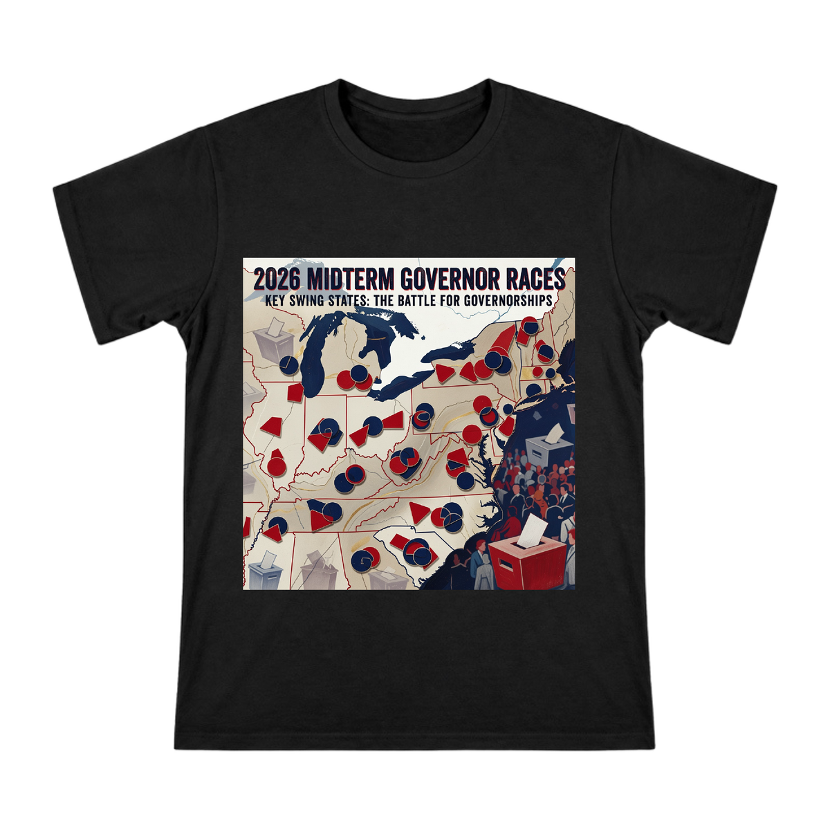 2026 Midterm Election Swing State Map Vintage Political Poster T-Shirt front [ai-pod:a8588b3168d94c6b1e6da587f464c694]
