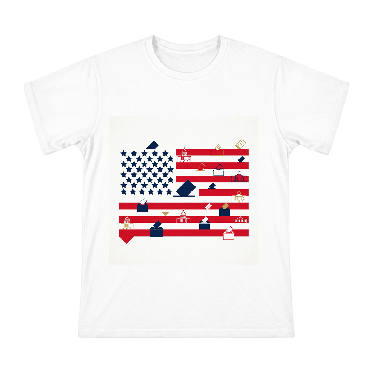 Geometric Deconstructed Stars and Stripes with Democratic Architecture Silhouette Men's Short Sleeve T-Shirt front [ai-pod:1172f0a16a84f3bc447fd8b636e7a8a6]