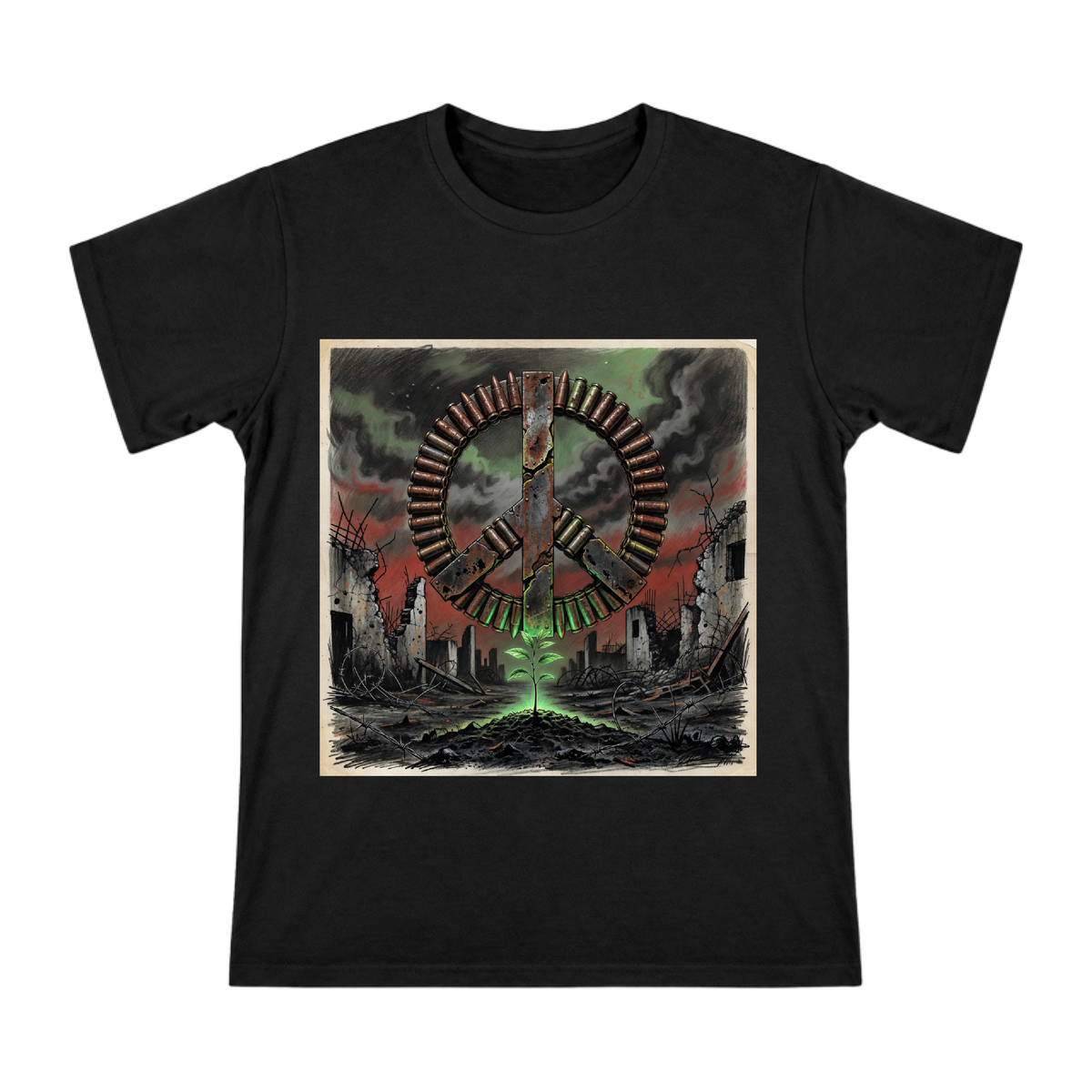 Wasteland Shell Peace Sign Men's Custom Short Sleeve T-Shirt front [ai-pod:8afdd4540111d94f06aca05d309482fd]