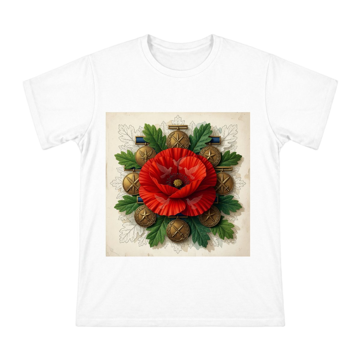 Honor and Peace: Red Poppy Memorial Badge Men's Short Sleeve T-Shirt front [ai-pod:aa57911a4e9ca443f9f22d069fc14dfa]