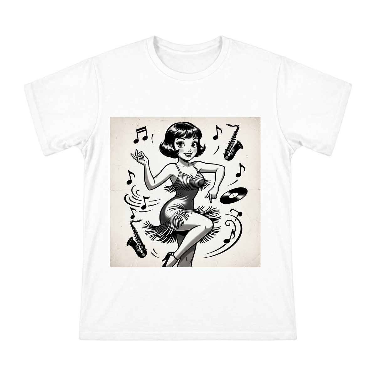 Vintage Jazz Diva Retro Illustration Men's Cotton T-Shirt front [ai-pod:ff54a05be2b6d790d3fa3f4516905445]