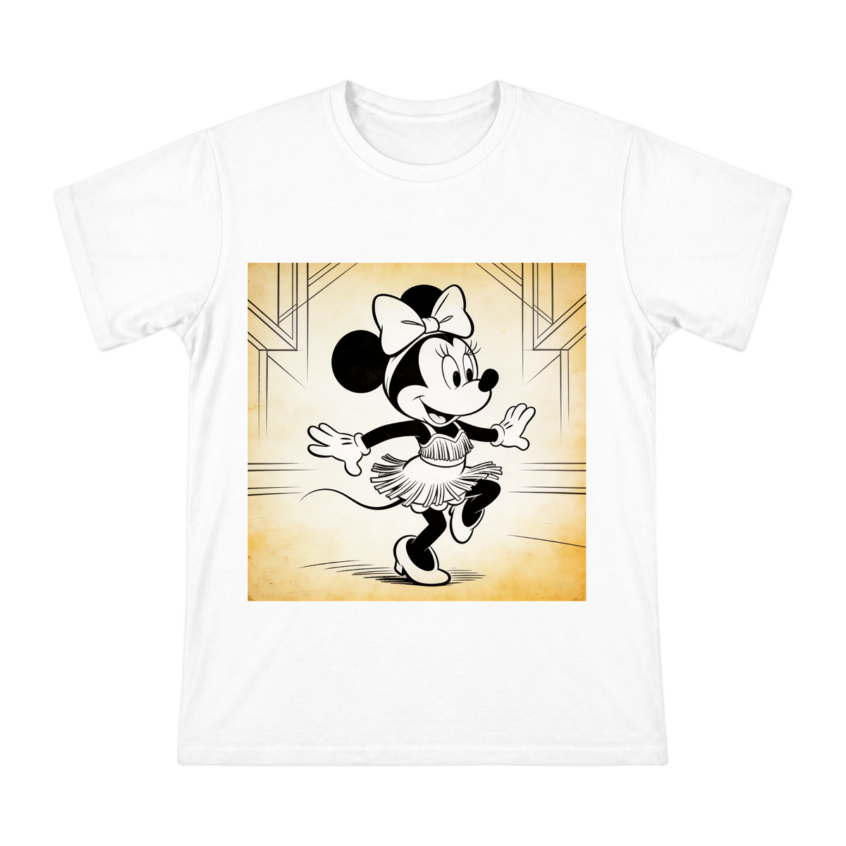Retro Black-and-White Minnie Mouse Charleston Dance T-Shirt front [ai-pod:fb9b4be54bc1e92b03d0e6a4a77467f8]