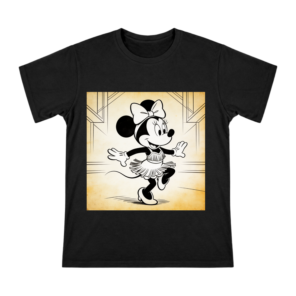 Retro Black-and-White Minnie Mouse Charleston Dance T-Shirt front [ai-pod:45e630126ff603a1e99377a37a803a95]