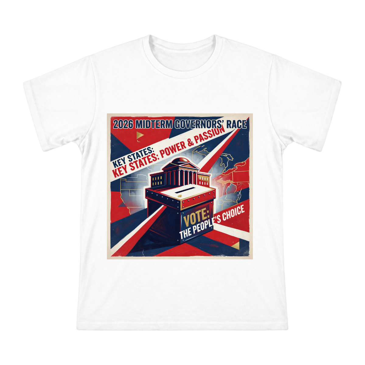 2026 Midterm Governors Key States Retro Poster Men's Cotton T-Shirt front [ai-pod:234ab2dc13f14e4bf03a85c9e5765351]