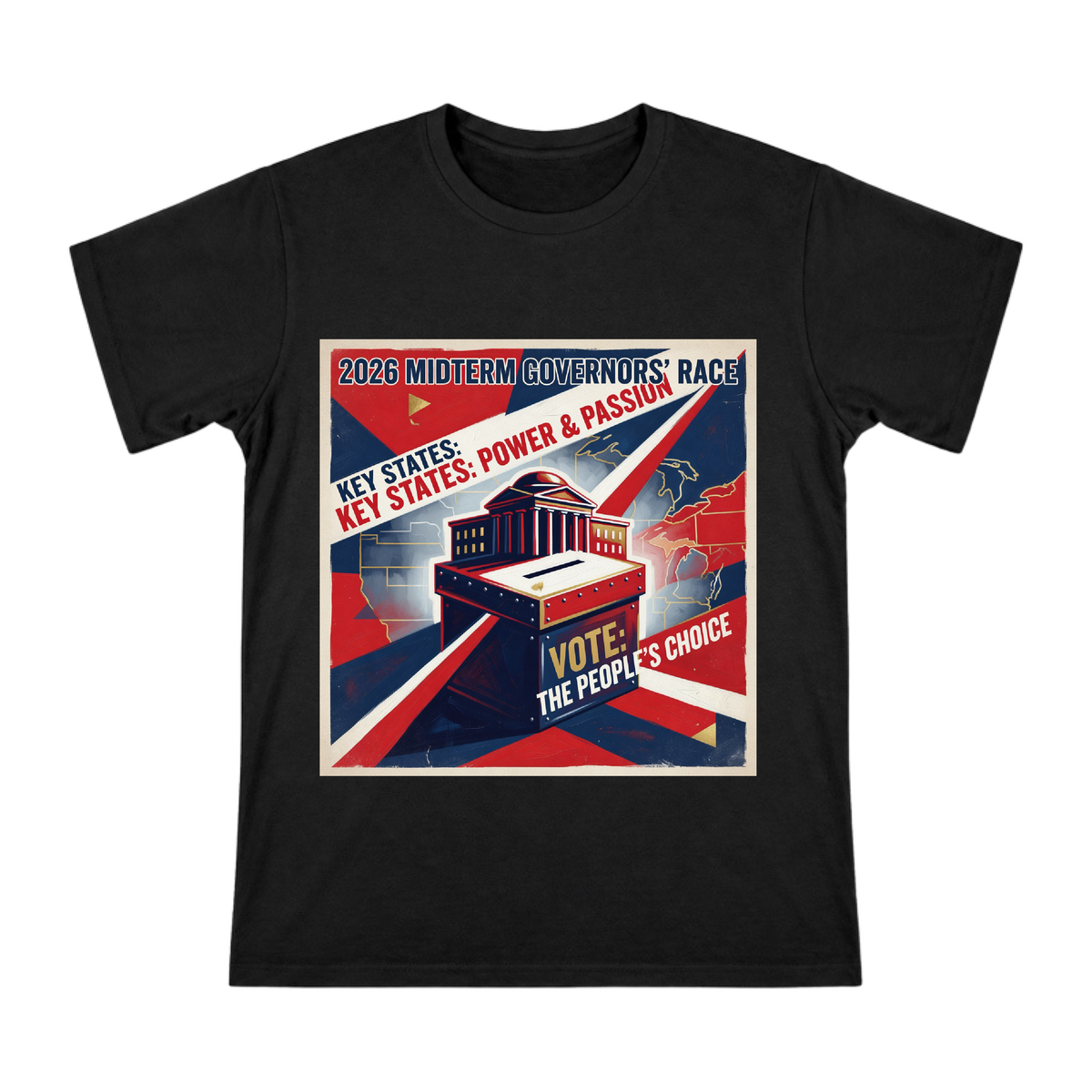 2026 Midterm Governors Key States Retro Poster Men's Cotton T-Shirt front [ai-pod:1c3e59654bbad9d327bc25a56576f818]
