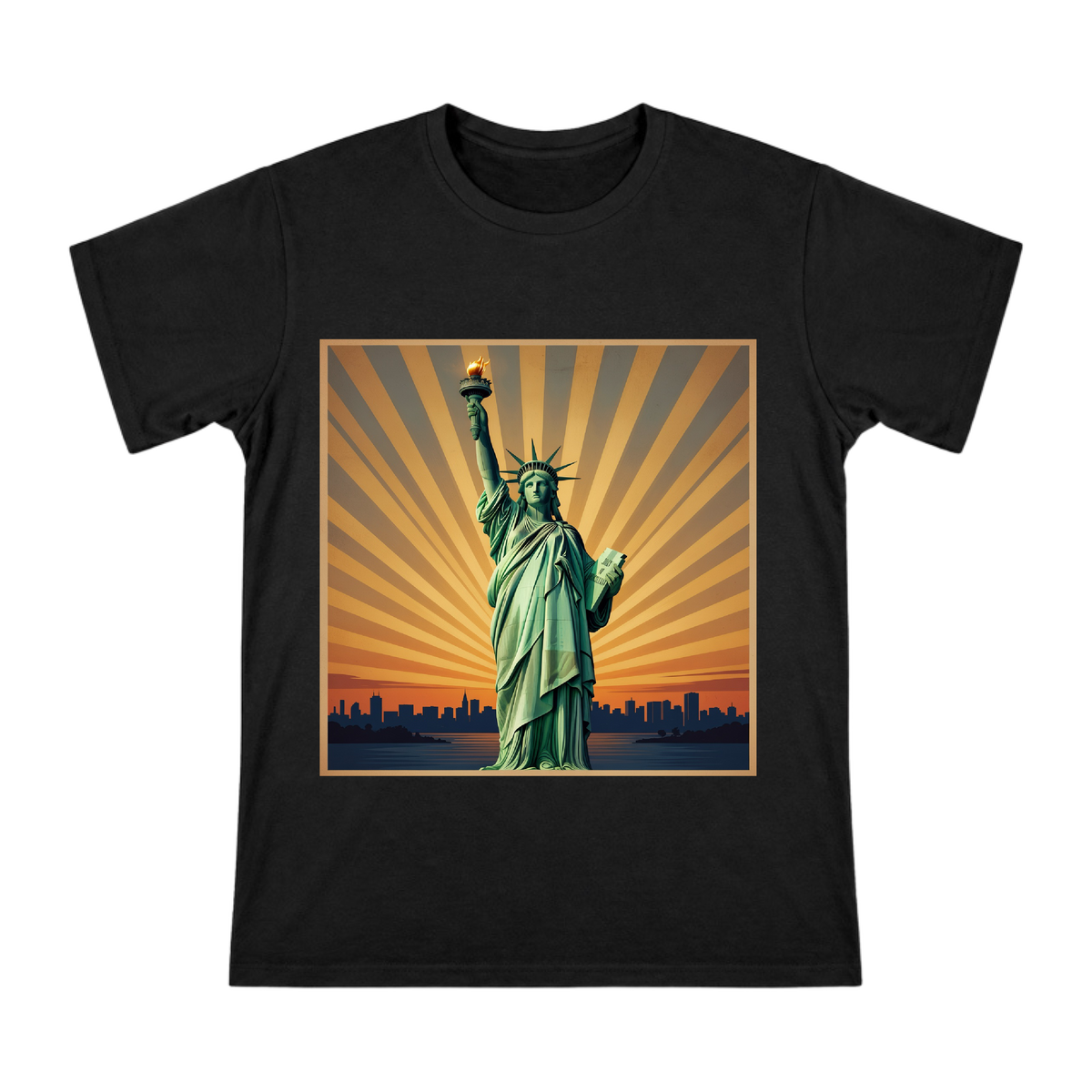 Statue of Liberty Torch Bearer Illustration Men's Custom Short Sleeve T-Shirt front [ai-pod:77658119a8f4cda258b6549e5ed621a7]