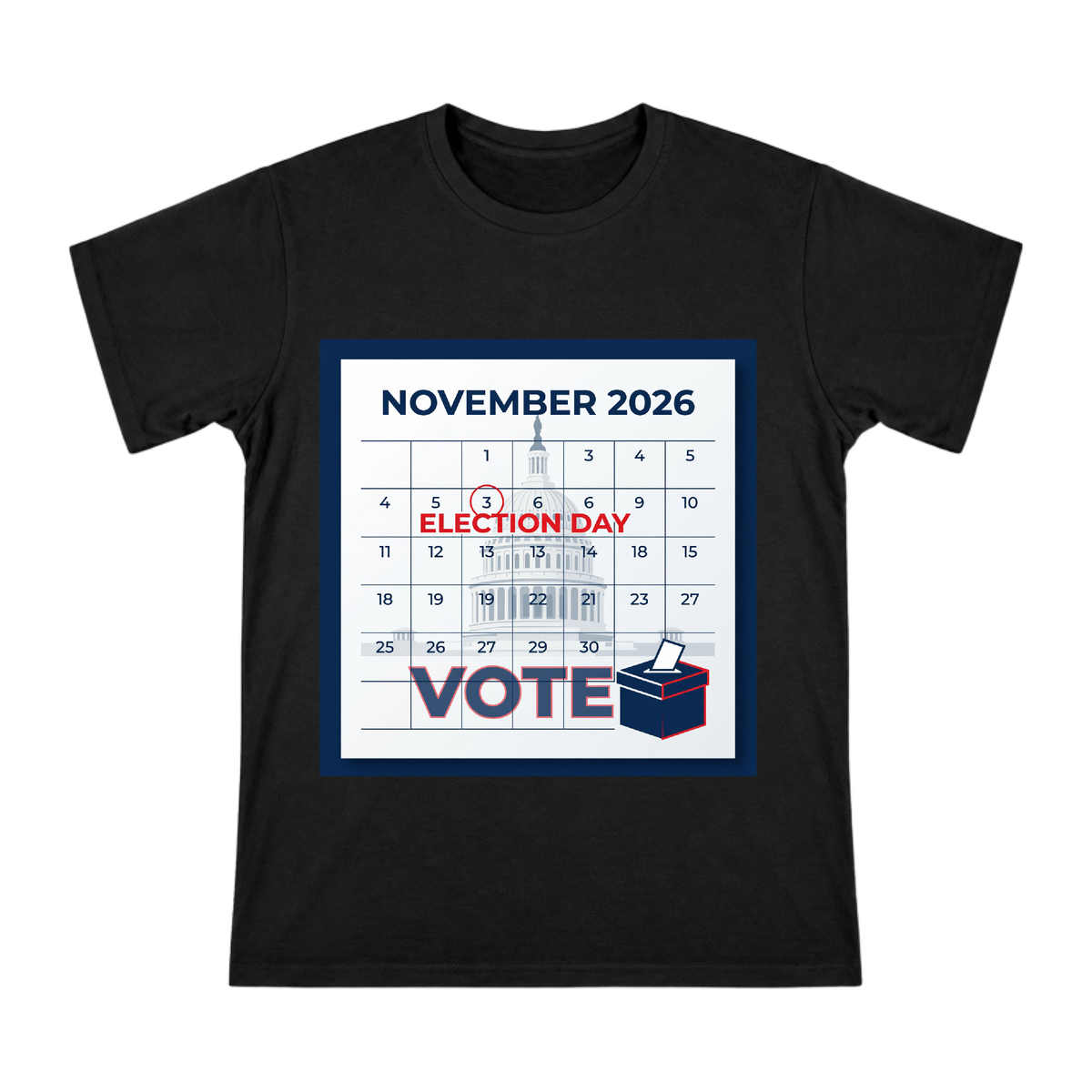 2026 Election Day Calendar and Vote Box Graphic Men's Short Sleeve T-Shirt front [ai-pod:8da2ff60bc1f3d8ff7ba13a2d8148ef0]