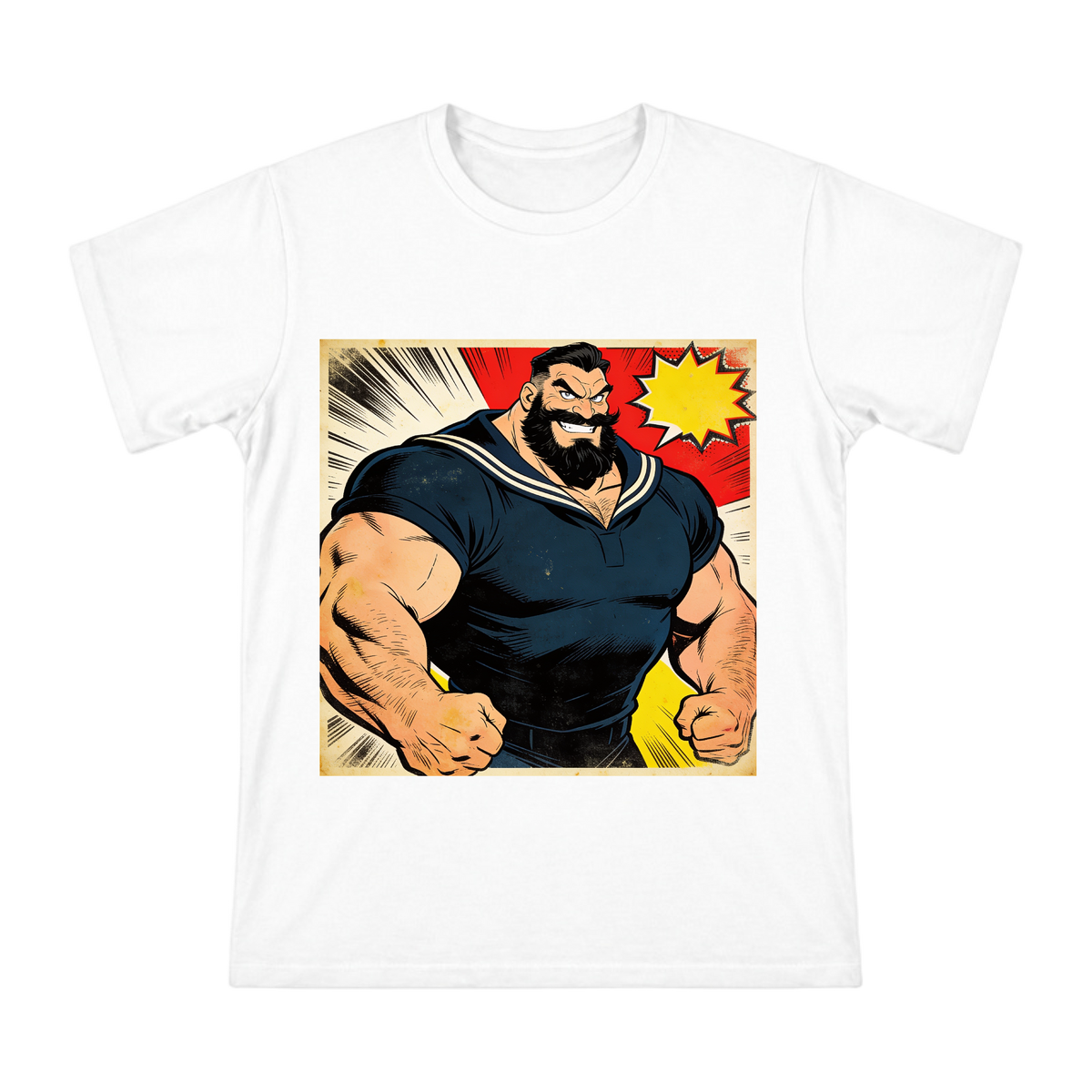 Retro American Comic Muscular Sailor Portrait Men's Short Sleeve T-Shirt front [ai-pod:0ce254b4d8acbeea6ad45ff35a965762]