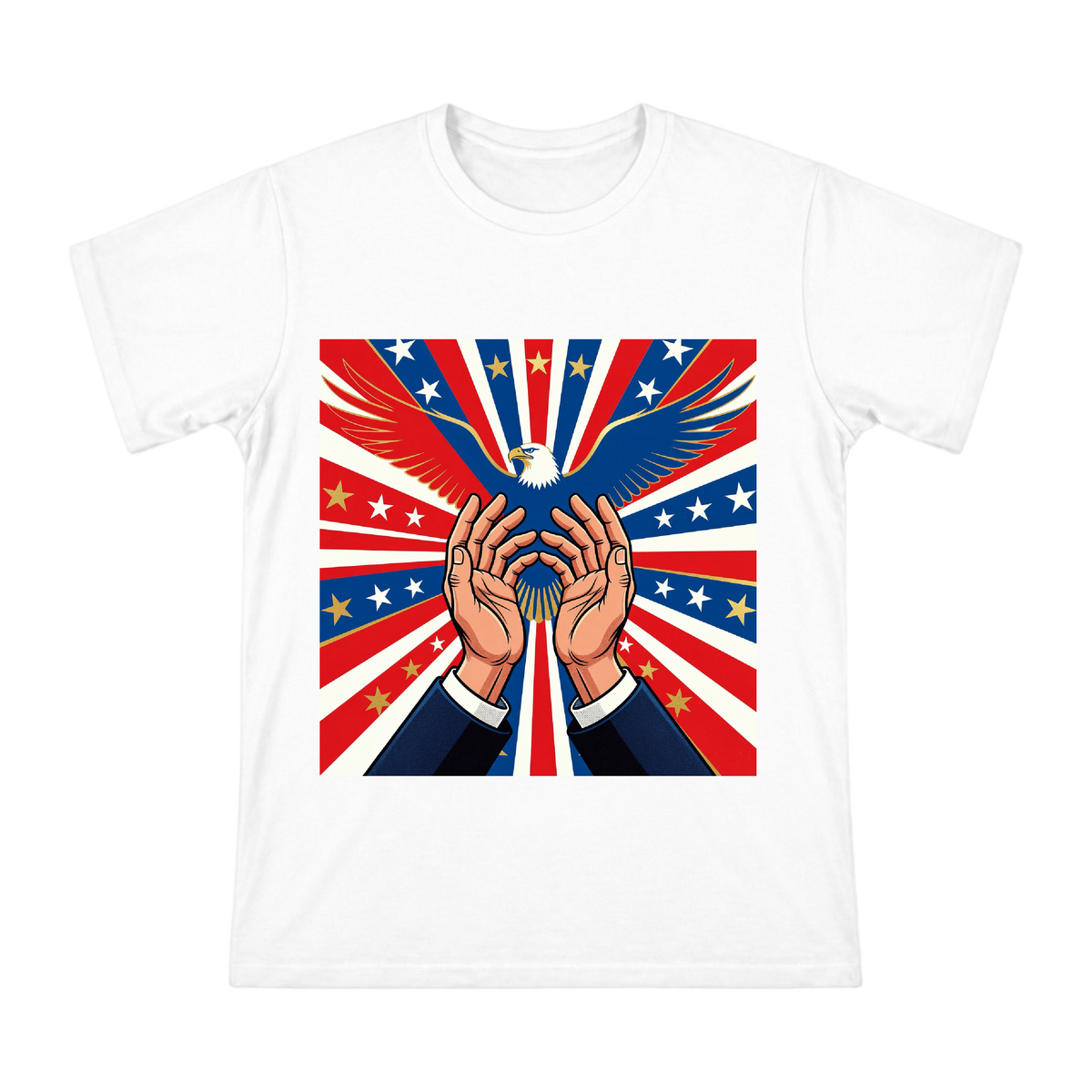 American Retro Pop Art Star Spangled Hand Gesture Men's Short Sleeve T-Shirt front [ai-pod:6c3fab24e2b8a6333ff5fb75f6785c16]