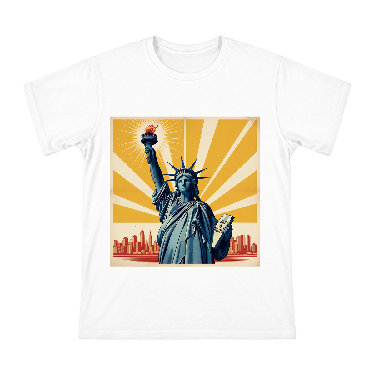 Statue of Liberty Vintage Illustration Men's Custom T-Shirt front [ai-pod:f9a0eb37436678a245d3b31792b75ea9]