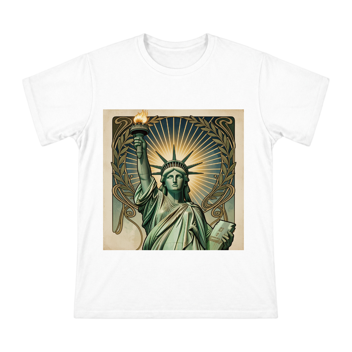 Art Nouveau Statue of Liberty Vintage Illustration Men's Cotton T-Shirt front [ai-pod:0f502b8697c83f316ddad7462ba8f398]