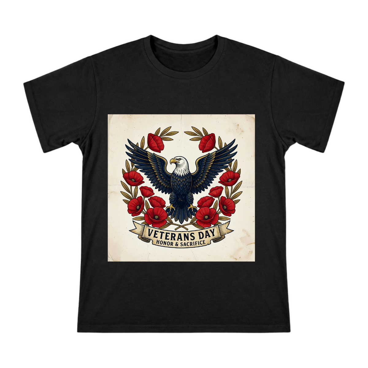 Veterans Day Honor & Sacrifice Bald Eagle Retro Badge Men's Custom T-Shirt front [ai-pod:a51d2887f3317ed9026bf8f04c8acb5c]