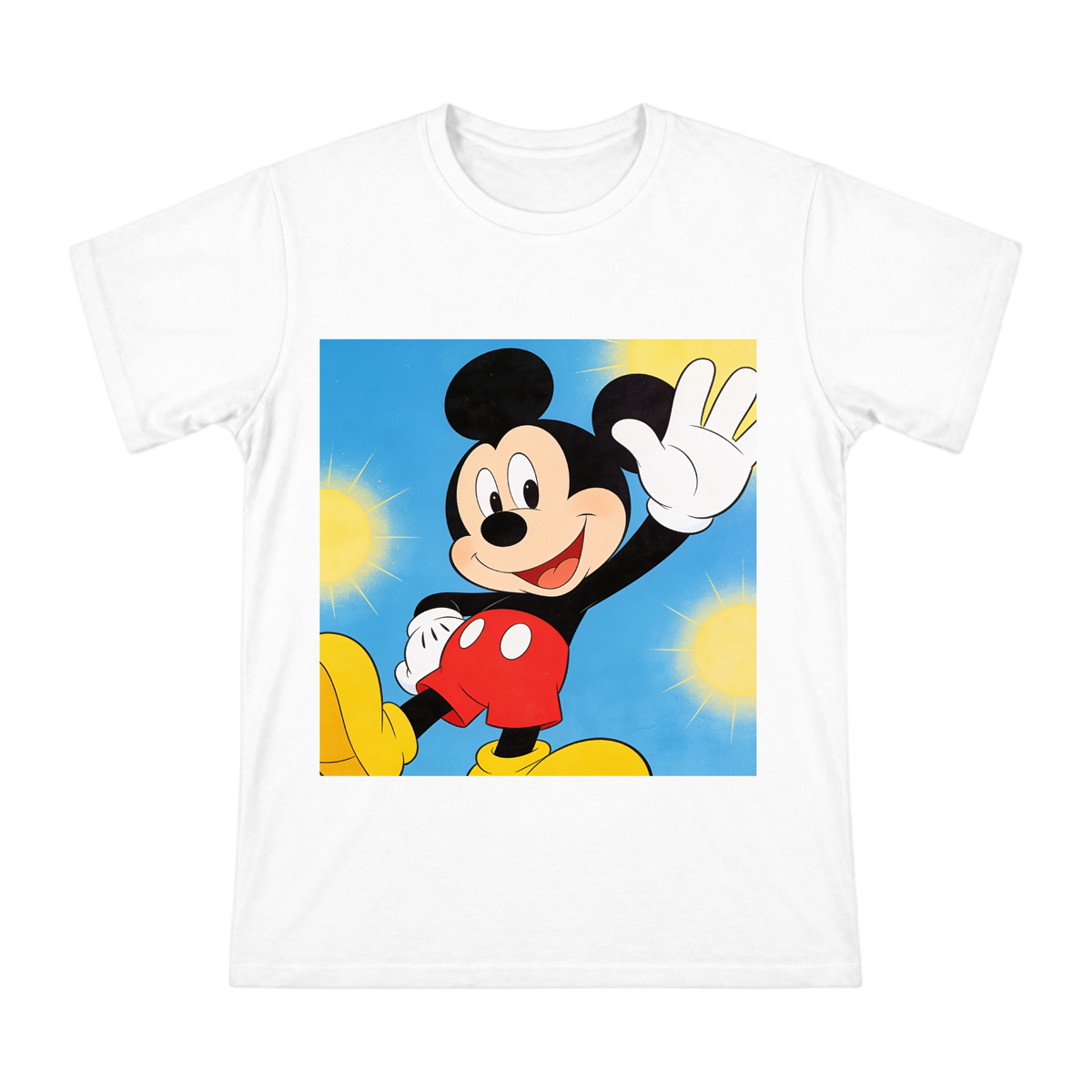 Classic Mickey Mouse Waving Cartoon Print Men's Cotton T-Shirt front [ai-pod:7850b1a0e54ff07a3dc142a5ce5a7b50]