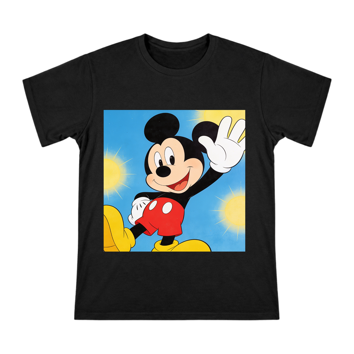 Classic Mickey Mouse Waving Cartoon Print Men's Cotton T-Shirt front [ai-pod:66938d7b94d13394c1d2f9786230fa7c]
