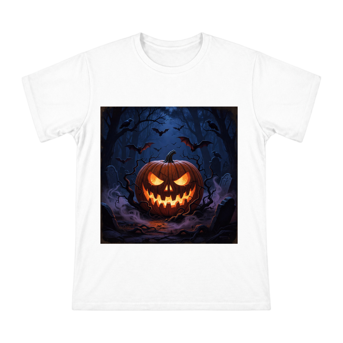 Halloween Jack O Lantern Glow Men's Custom Print T-Shirt front [ai-pod:edbec1810f854e631f660bea3510ab28]