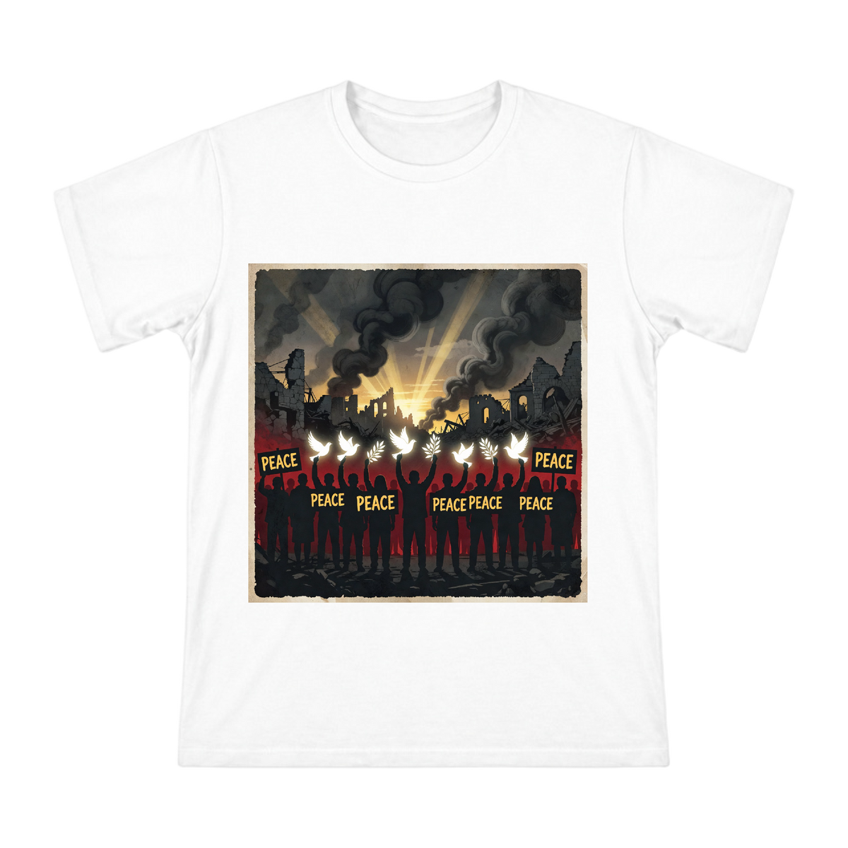 Peace and Anti-War Silhouette on Men's Custom Short Sleeve T-Shirt front [ai-pod:6fa451602d5d5fa4819bef6c4f12a2cf]