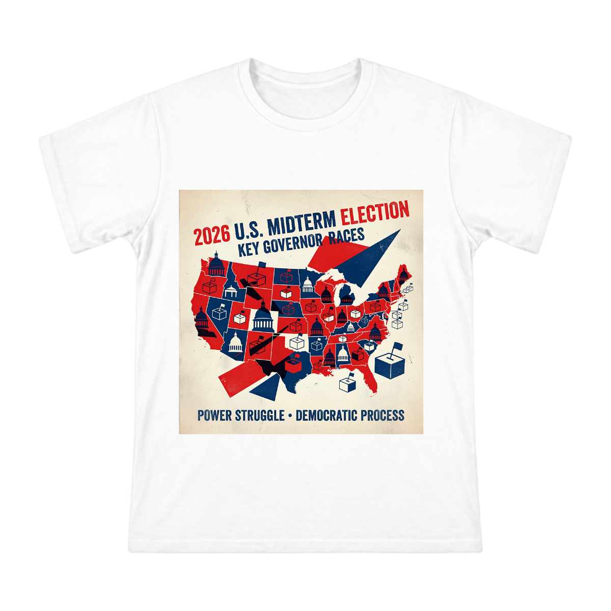 2026 US Midterm Election Key Governor Races Vintage Political Poster Men's Short Sleeve T-Shirt front [ai-pod:a4a49baef6be6ed6eff551aa4bc6f558]