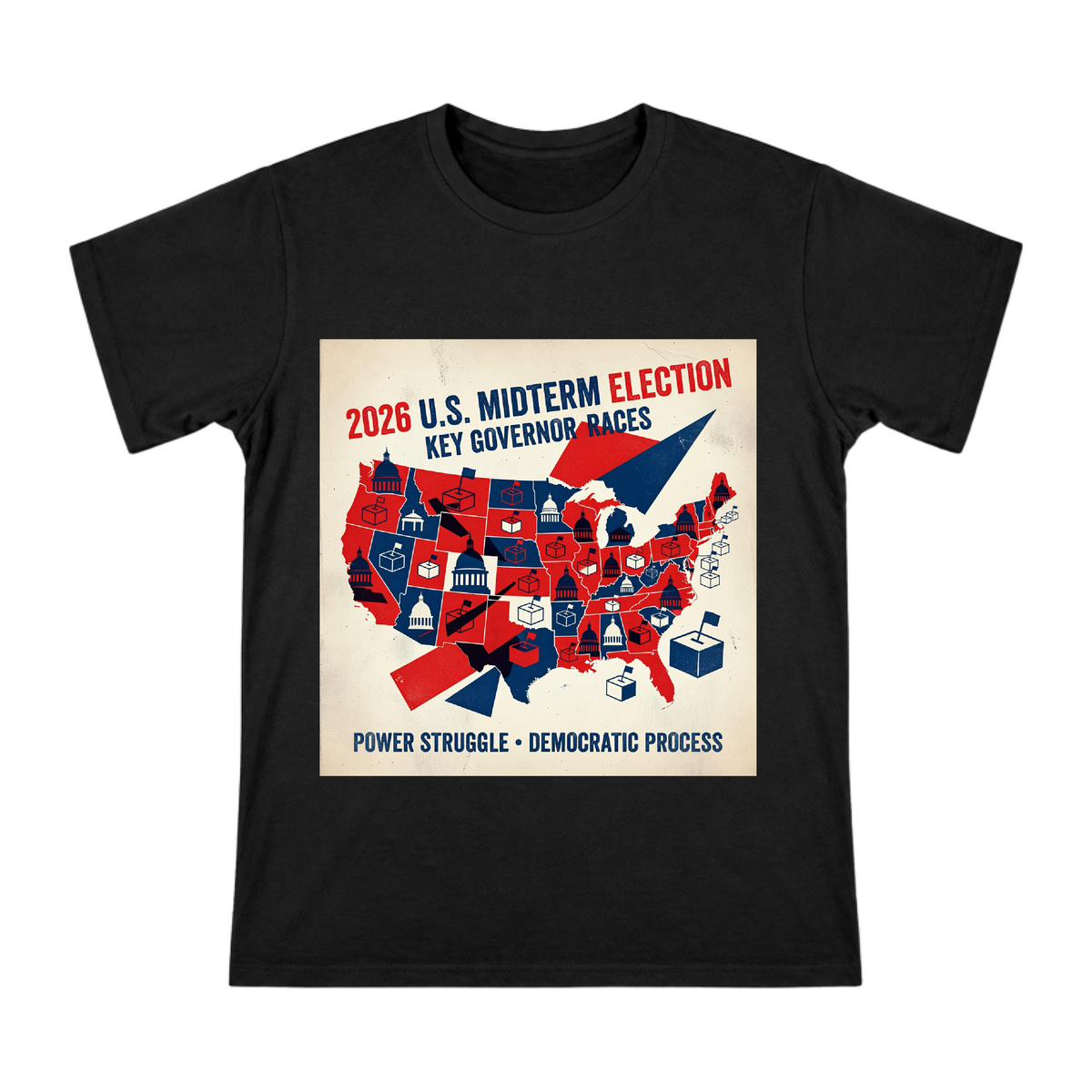 2026 US Midterm Election Key Governor Races Vintage Political Poster Men's Short Sleeve T-Shirt front [ai-pod:2537f17cd959638a87991ee51955e2f9]