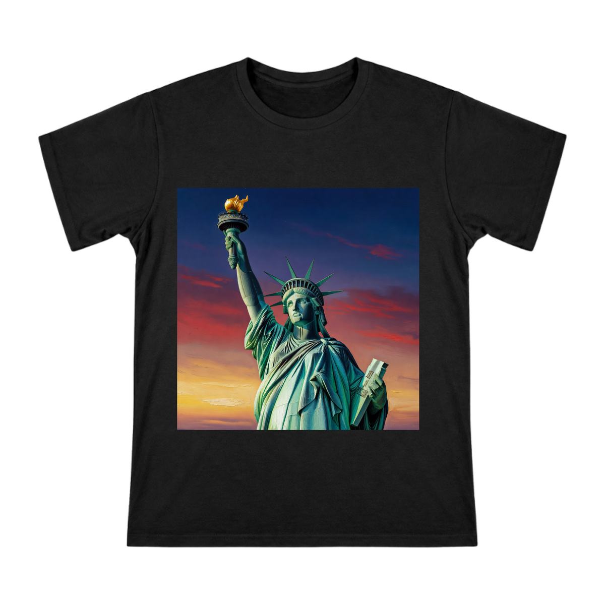 Statue of Liberty Torch Print Men's Cotton T-Shirt front [ai-pod:4f3ba84e3c3e9da9eb9edf9e091cd507]