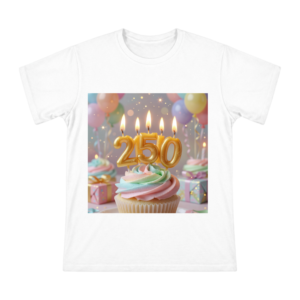 250 Birthday Cupcake with Gold Candles Men's Short Sleeve T-Shirt front [ai-pod:b8ddc211ca81ea48791bf960b3cb54cb]