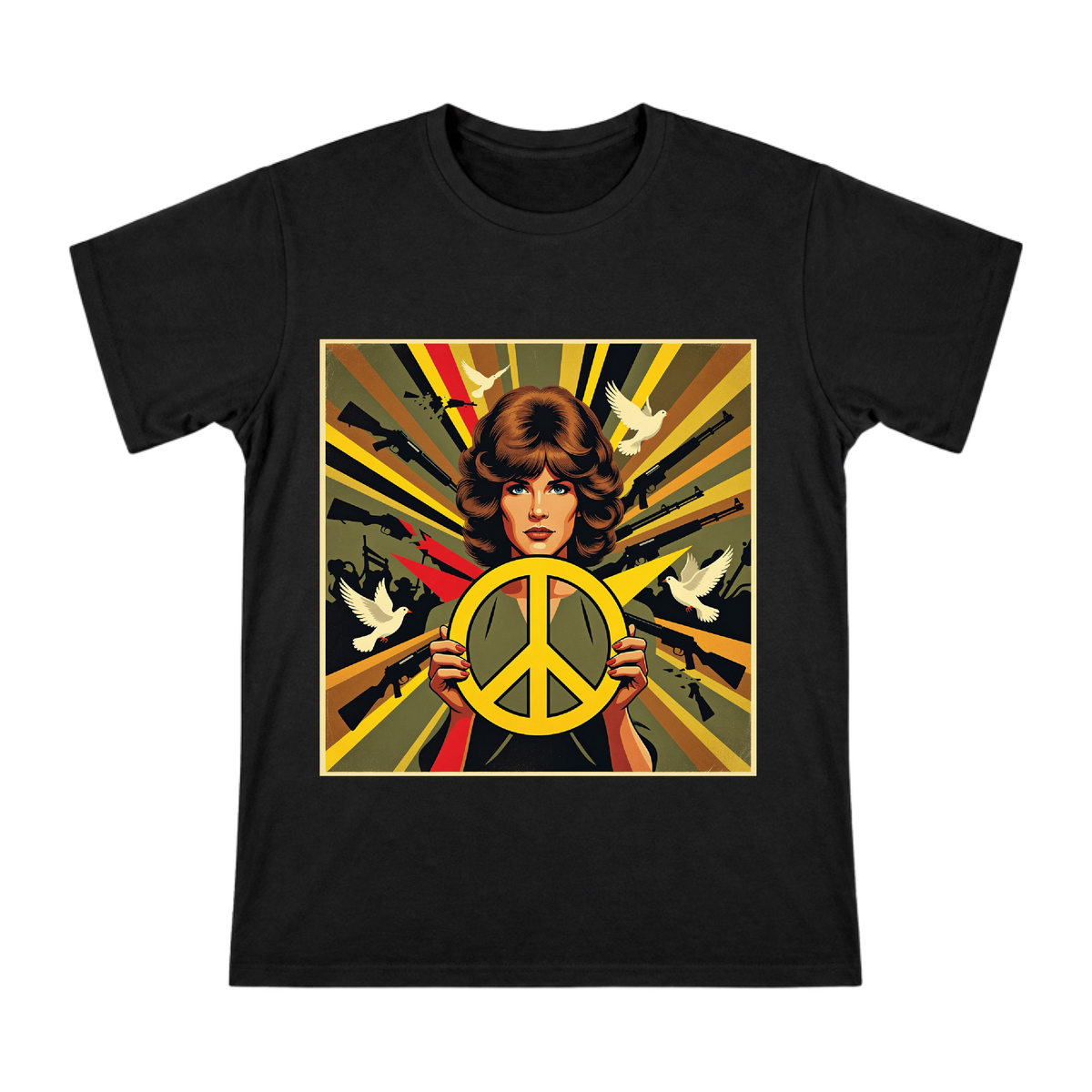 Retro Anti-War Peace Symbol T-Shirt with Broken Gun Art front [ai-pod:baba4200faf17f633e3ccd9c87c3cc01]