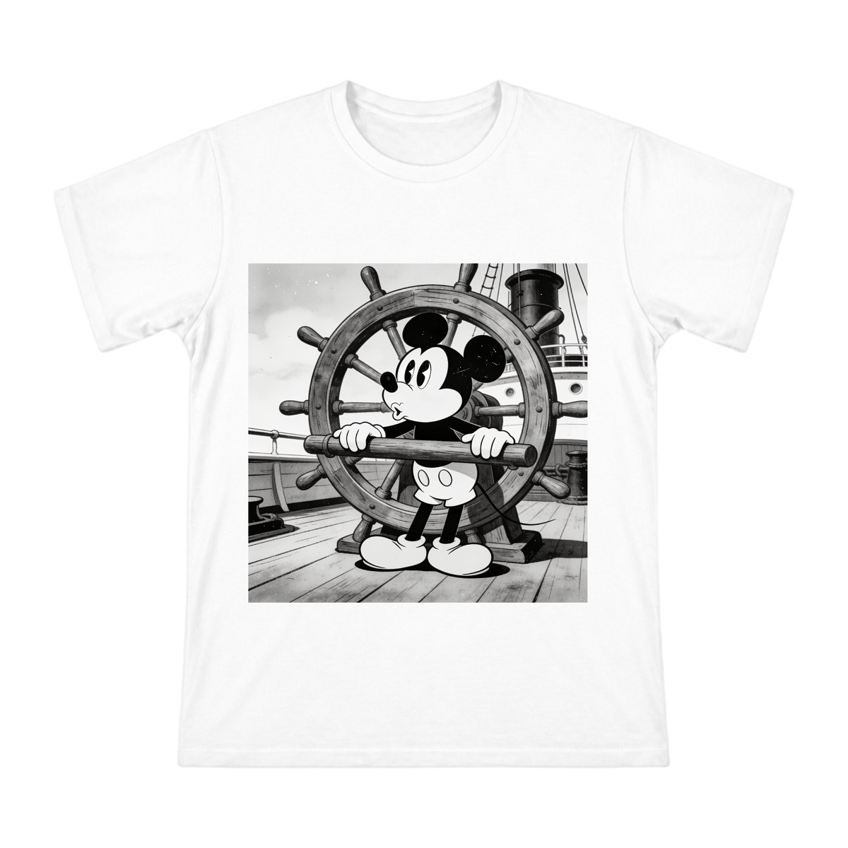 Vintage Steamship Wheel Mickey Mouse Retro Black and White Illustration Men's Short Sleeve T-Shirt front [ai-pod:77f2326b50ed3c3287ff9a3724762860]