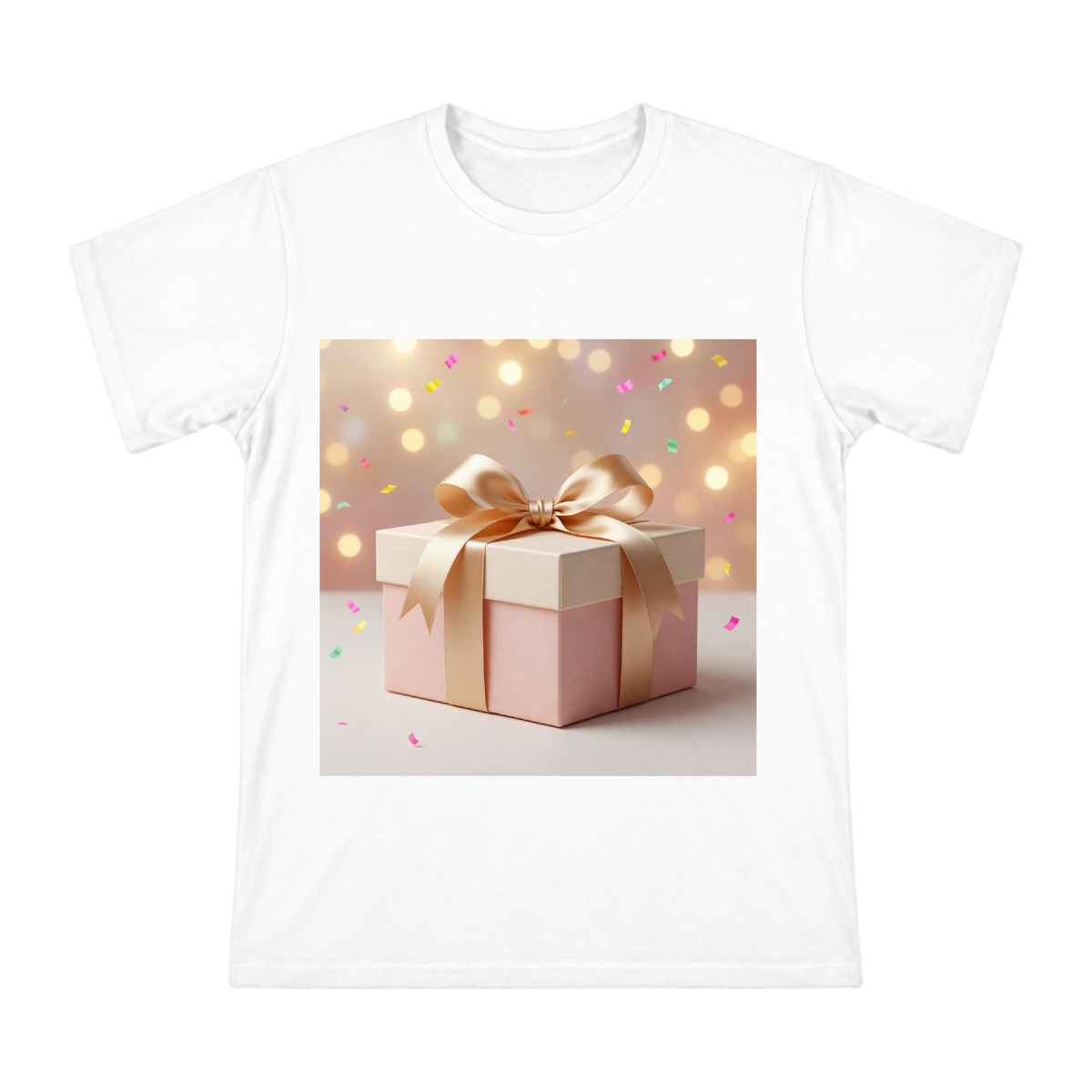 Champagne Gold Ribbon Bow Pink Gift Box Men's Cotton T-Shirt front [ai-pod:4449fad4f408420c2bc828a07095bef0]