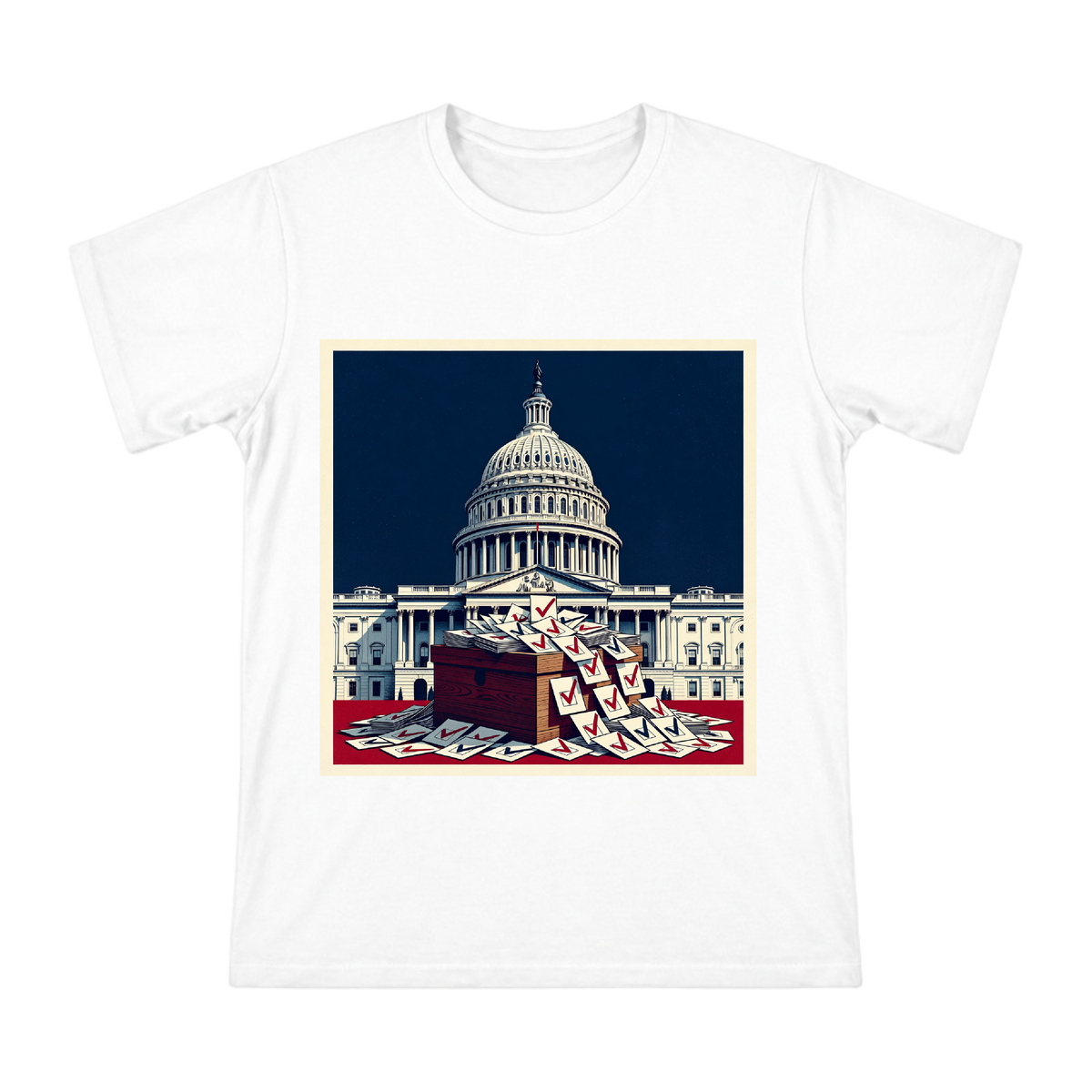 Capitol Building and Ballot Box Illustration Men's Short Sleeve T-Shirt front [ai-pod:5f58818e9d78055c2c142ed42bf2ed11]