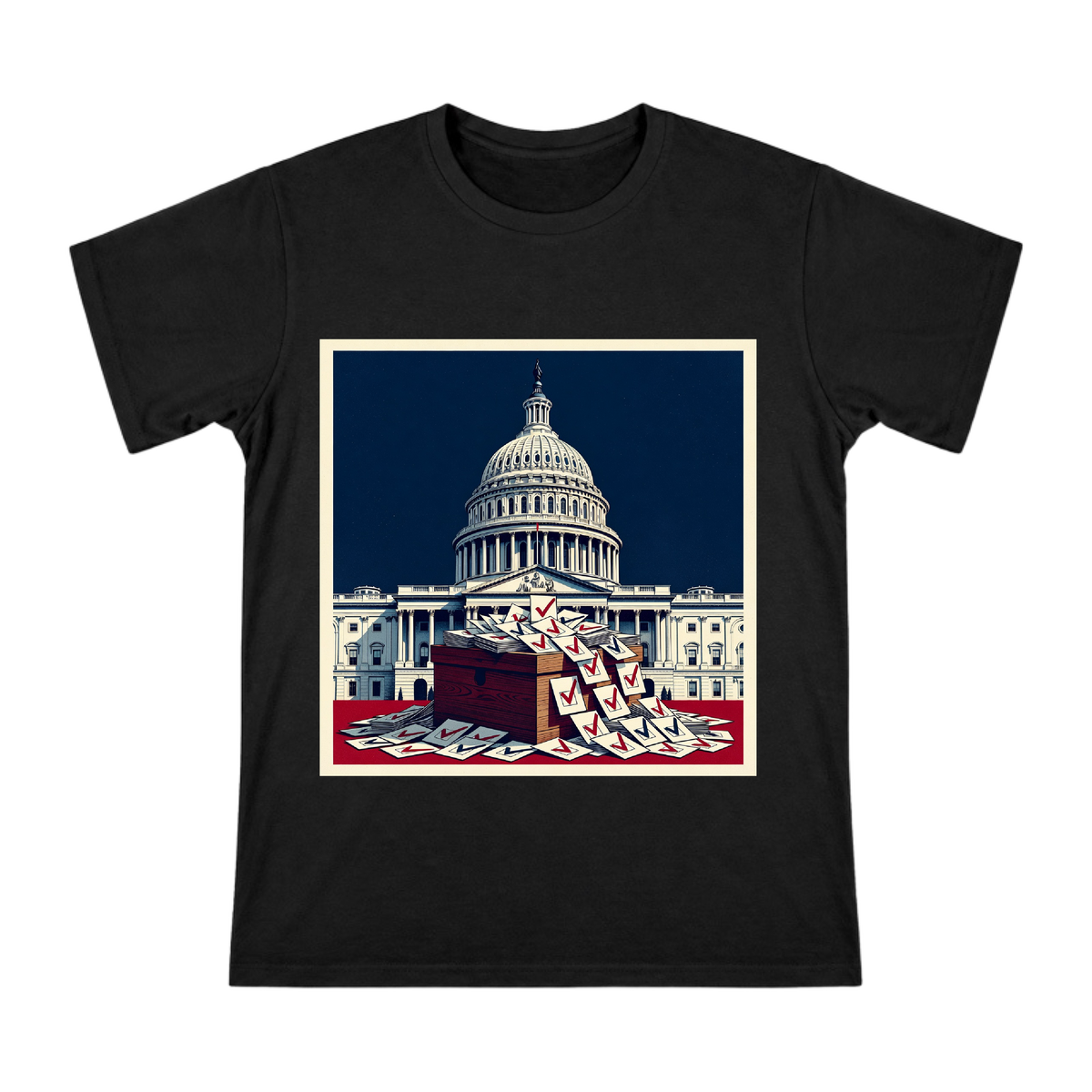 Capitol Building and Ballot Box Illustration Men's Short Sleeve T-Shirt front [ai-pod:277c4cc6b145b8157211bc8943c06681]