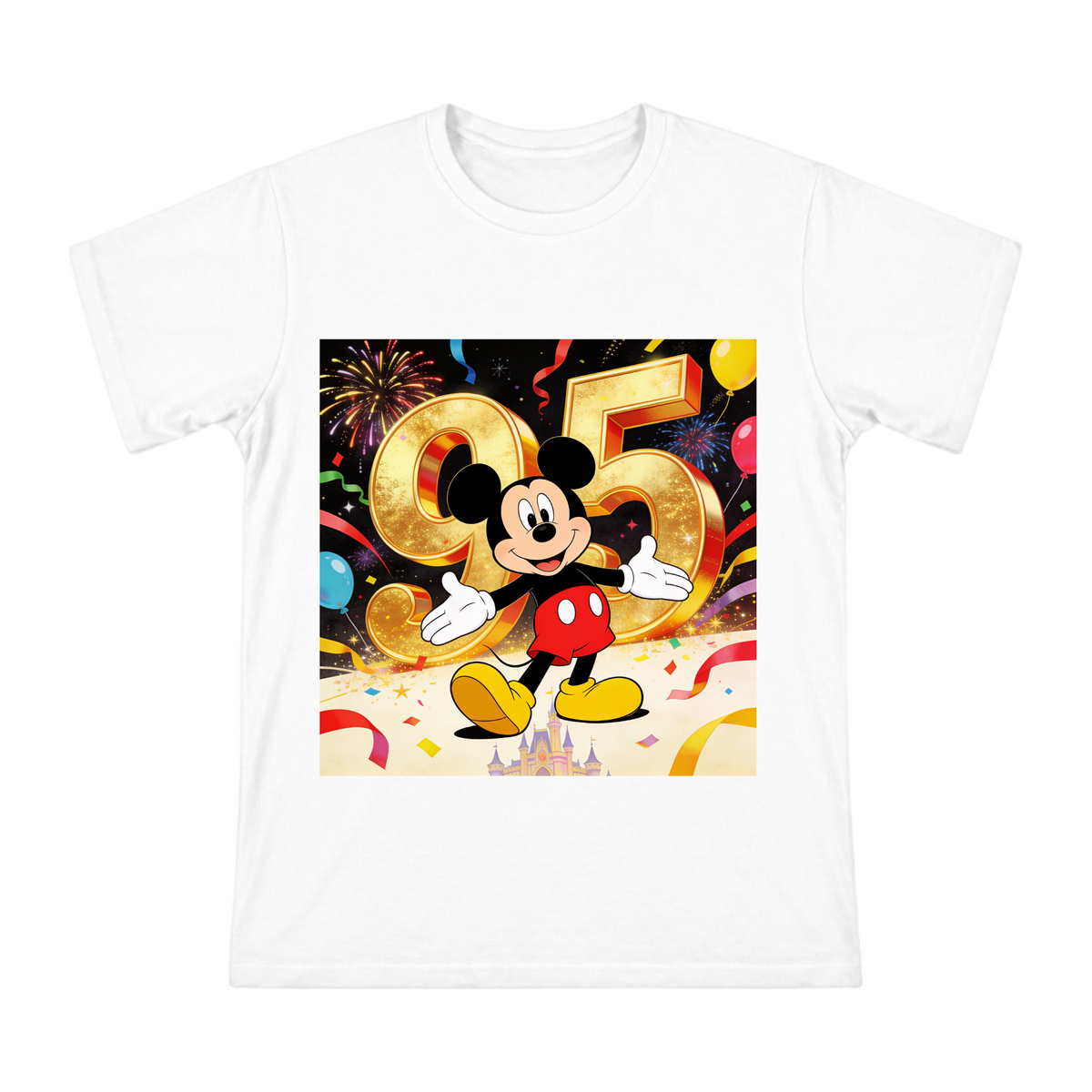 Mickey Mouse 95th Anniversary Gold Celebration Men's Custom T-Shirt front [ai-pod:70914bc5273b5371e22c92ec8be73c0f]