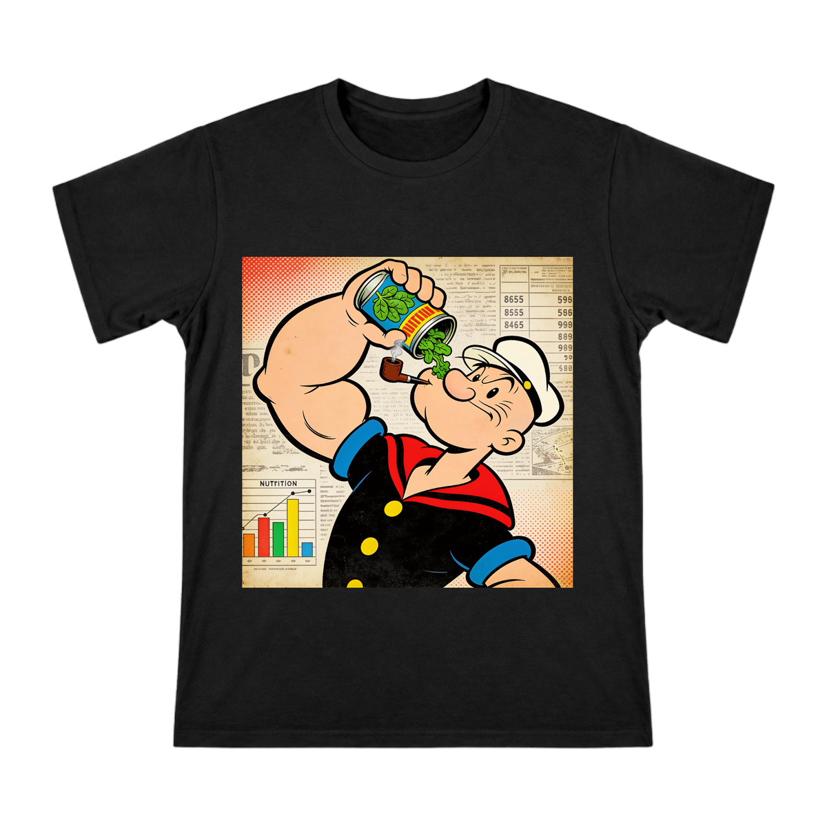 Retro American Comic Popeye Eating Spinach T-Shirt front [ai-pod:6a878b149baa2a9b378edb8c2abdd4ce]