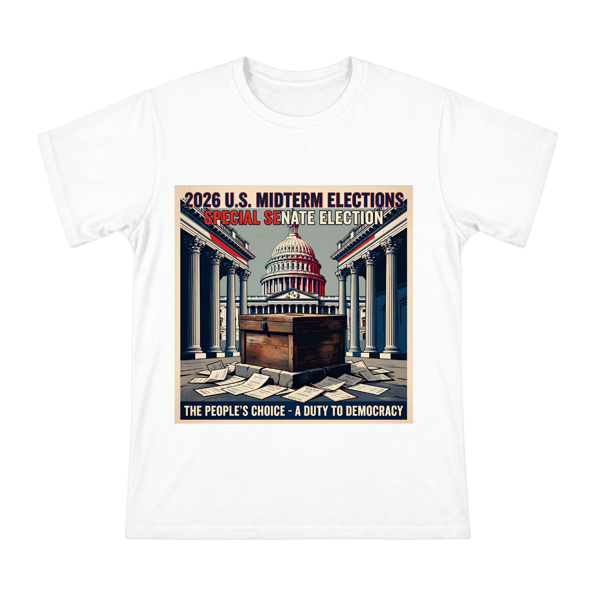The People's Choice: A Duty to Democracy Retro Political Poster Men's Short Sleeve T-Shirt front [ai-pod:4f14b53080f5c713e2e72738903cef74]