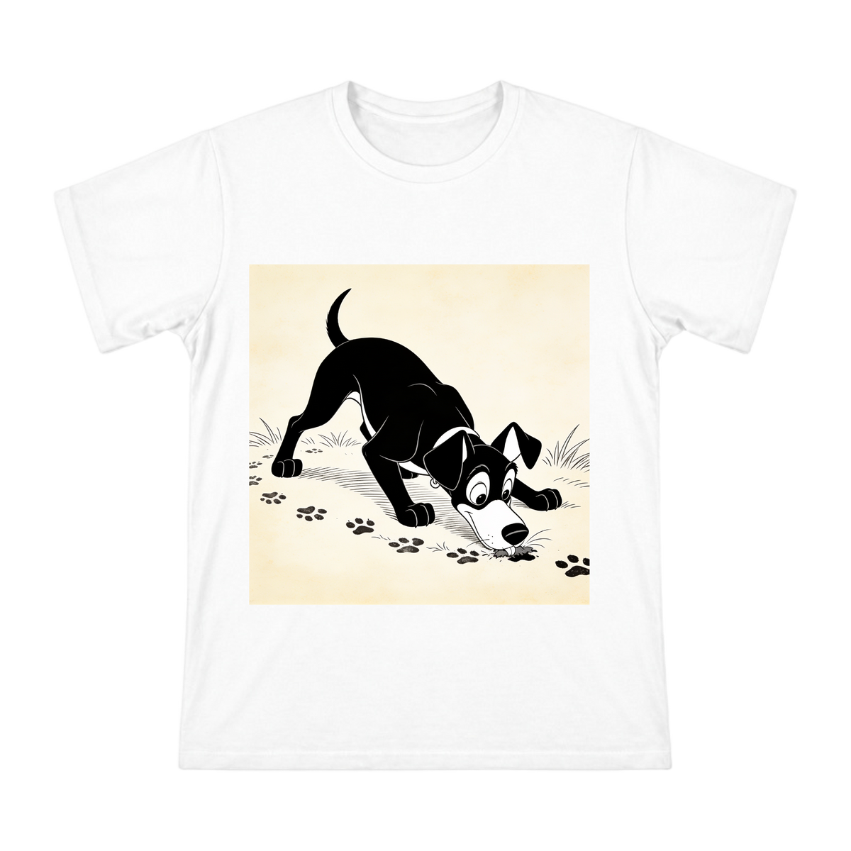 Vintage Cartoon Hound Tracking Illustration Men's Short Sleeve Cotton T-Shirt front [ai-pod:d107fe0665ad48910cf0e17633a0e4ab]
