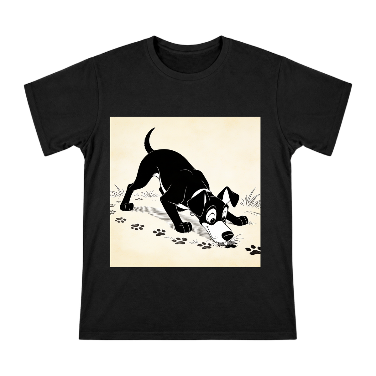 Vintage Cartoon Hound Tracking Illustration Men's Short Sleeve Cotton T-Shirt front [ai-pod:60a7da23491250b680b22efc7b003cf6]